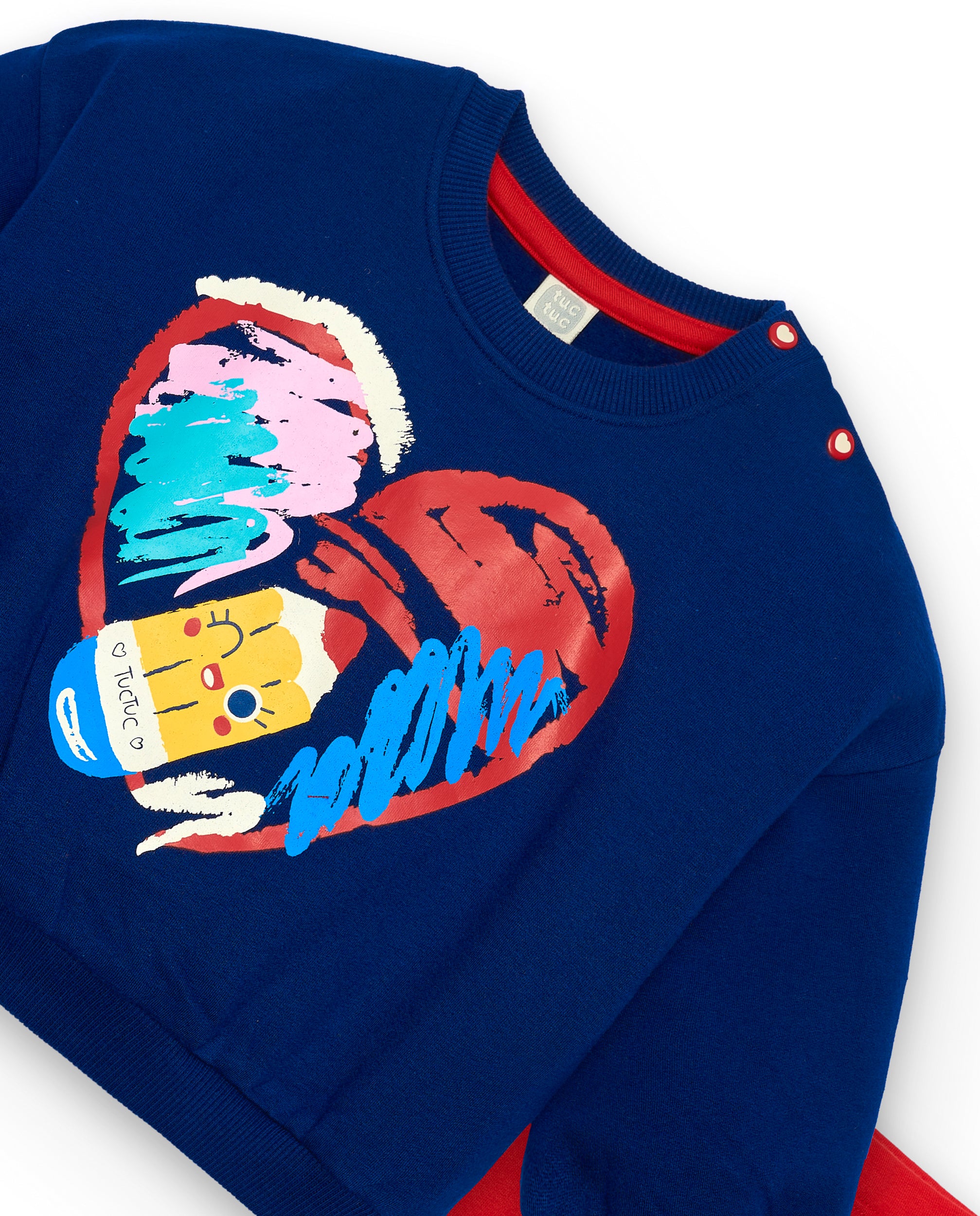 Conjunto sudadera y leggings niña en azul y rojo con estampado