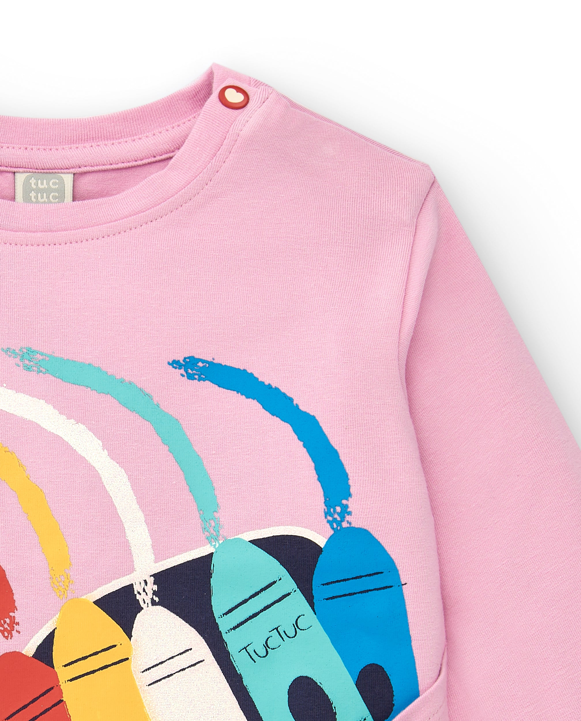 Camiseta niña en rosa con estampado de ceras de colores