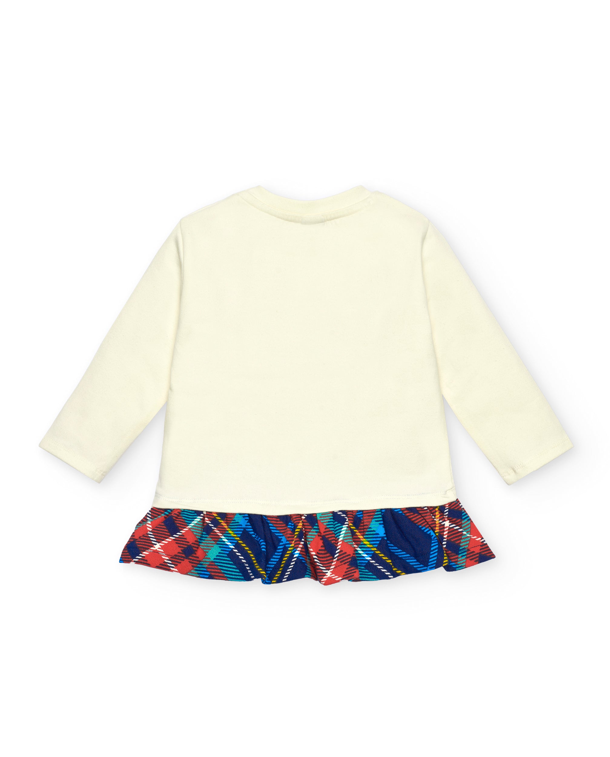 Camiseta niña beige con ilustración divertida y volantes