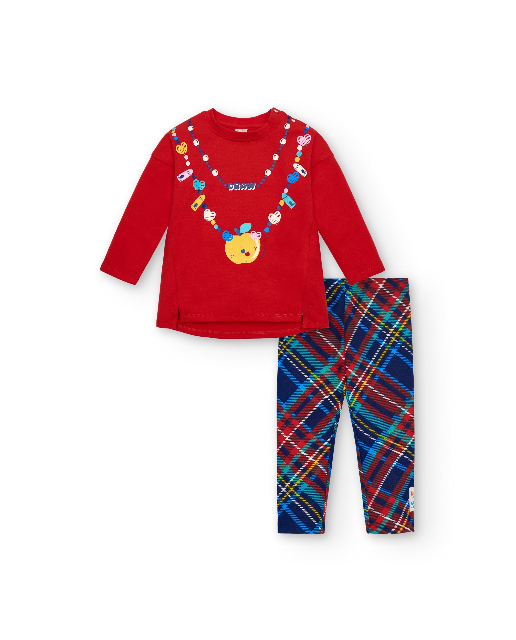 Conjunto de camiseta y leggings para niña en rojo con estampado
