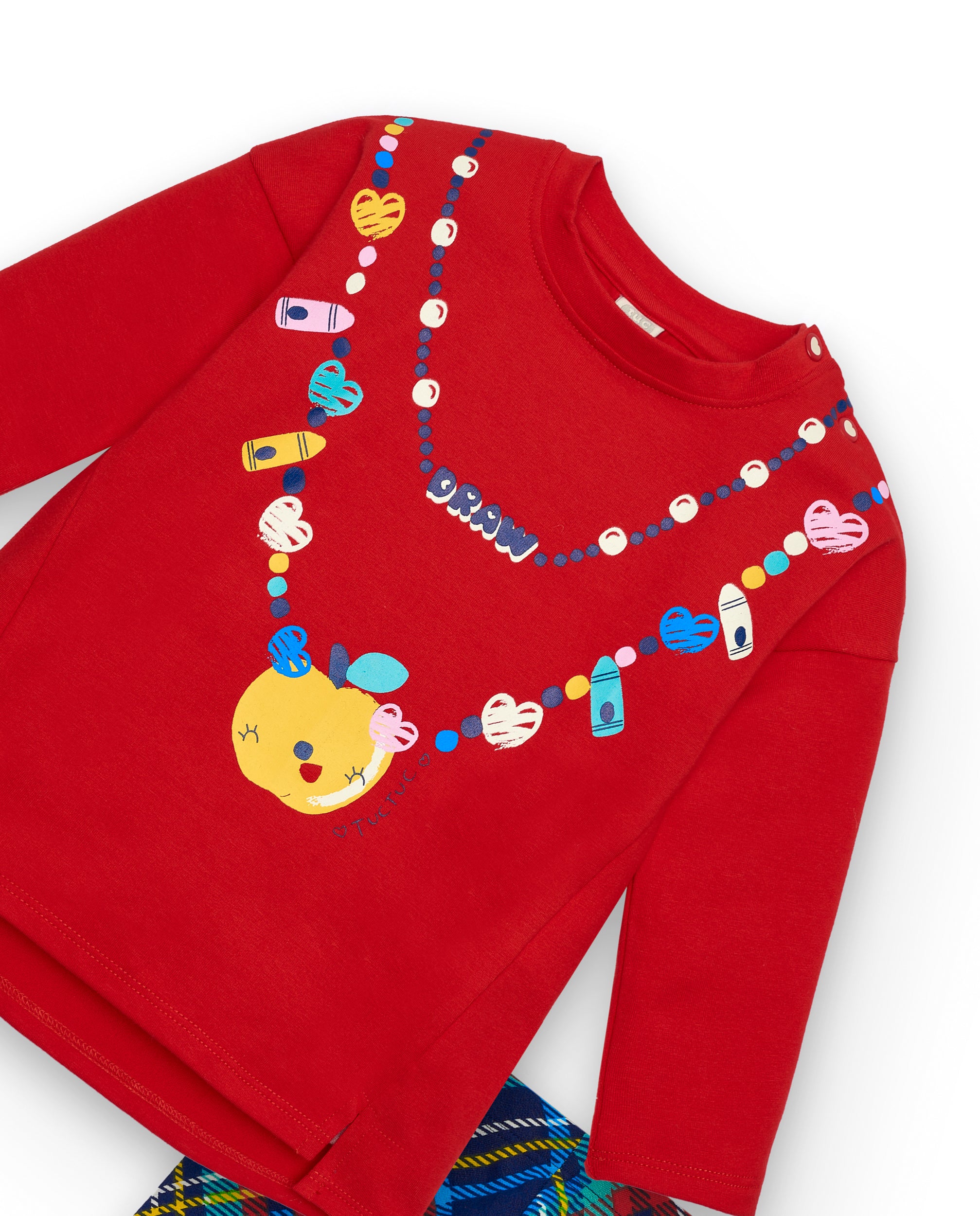 Conjunto de camiseta y leggings para niña en rojo con estampado