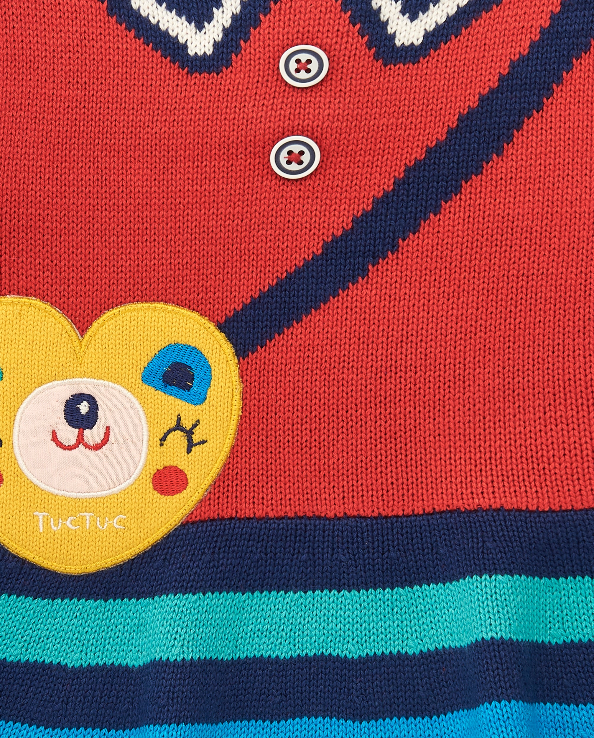 Vestido tricot para niña en rojo con detalle de rayas colección
