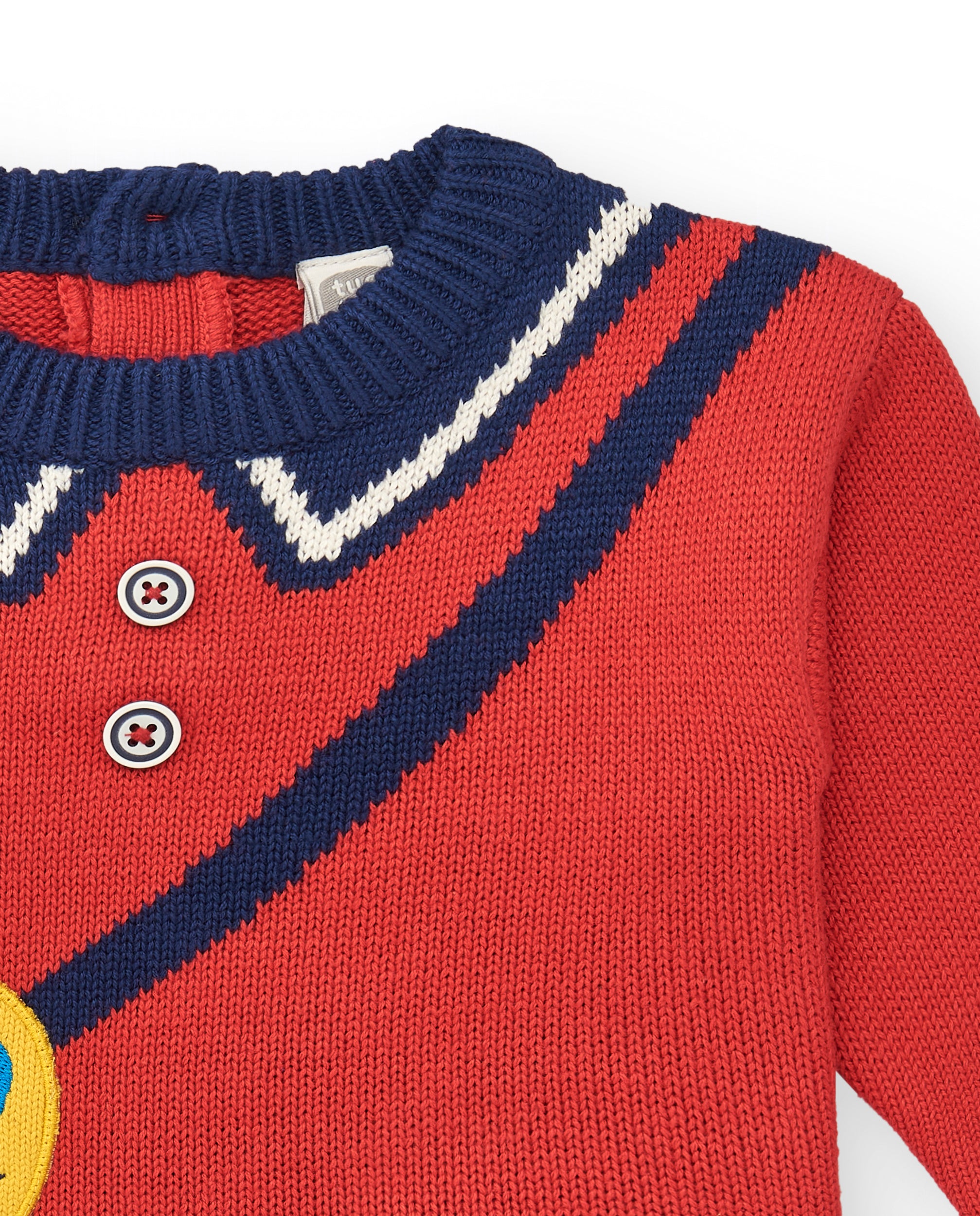Vestido tricot para niña en rojo con detalle de rayas colección