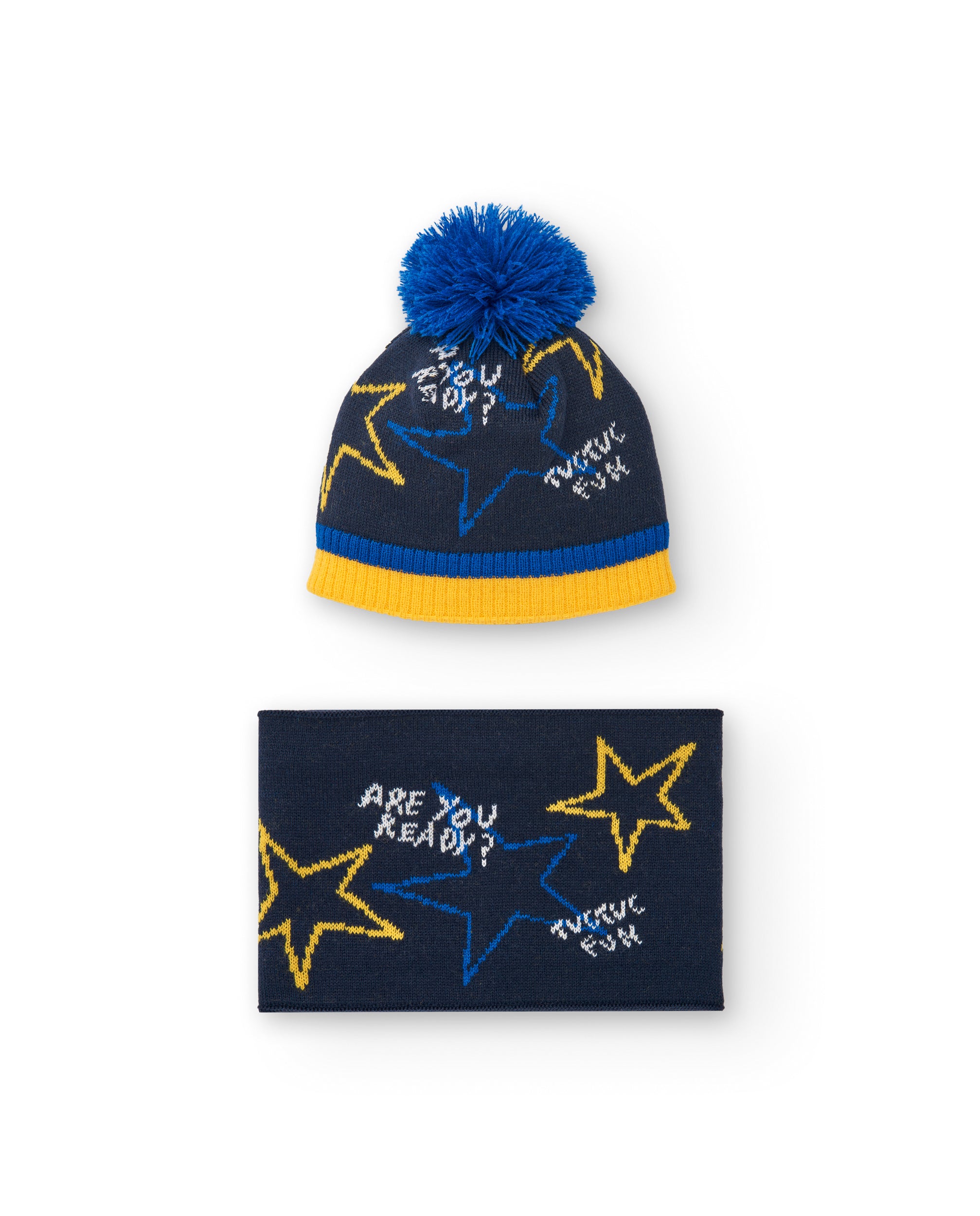 Gorro y bandana niño en azul marino con detalles de estrellas