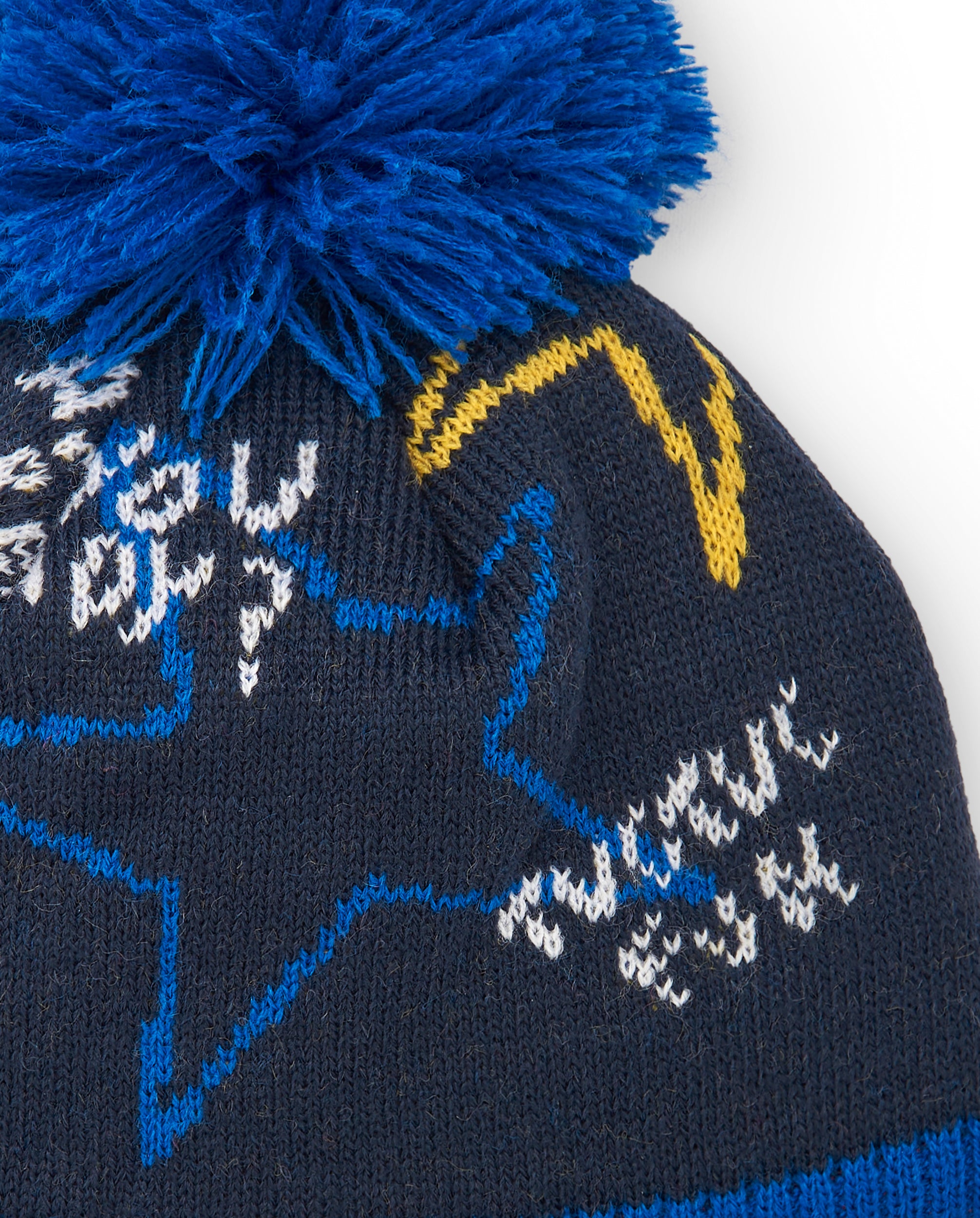 Gorro tricot niño en azul marino con estrellas y pompón