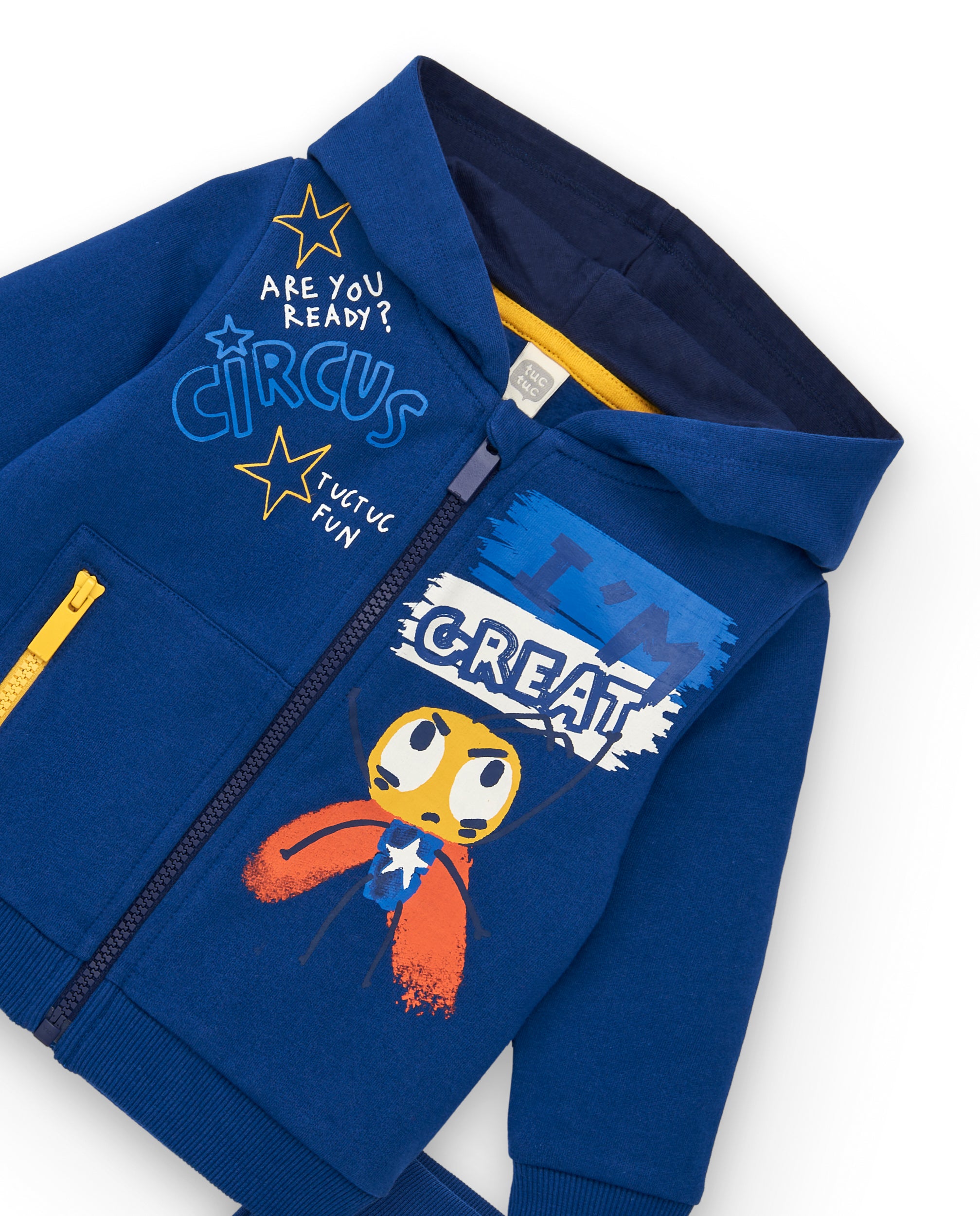 Conjunto sudadera y pantalón felpa niño en azul con estampado