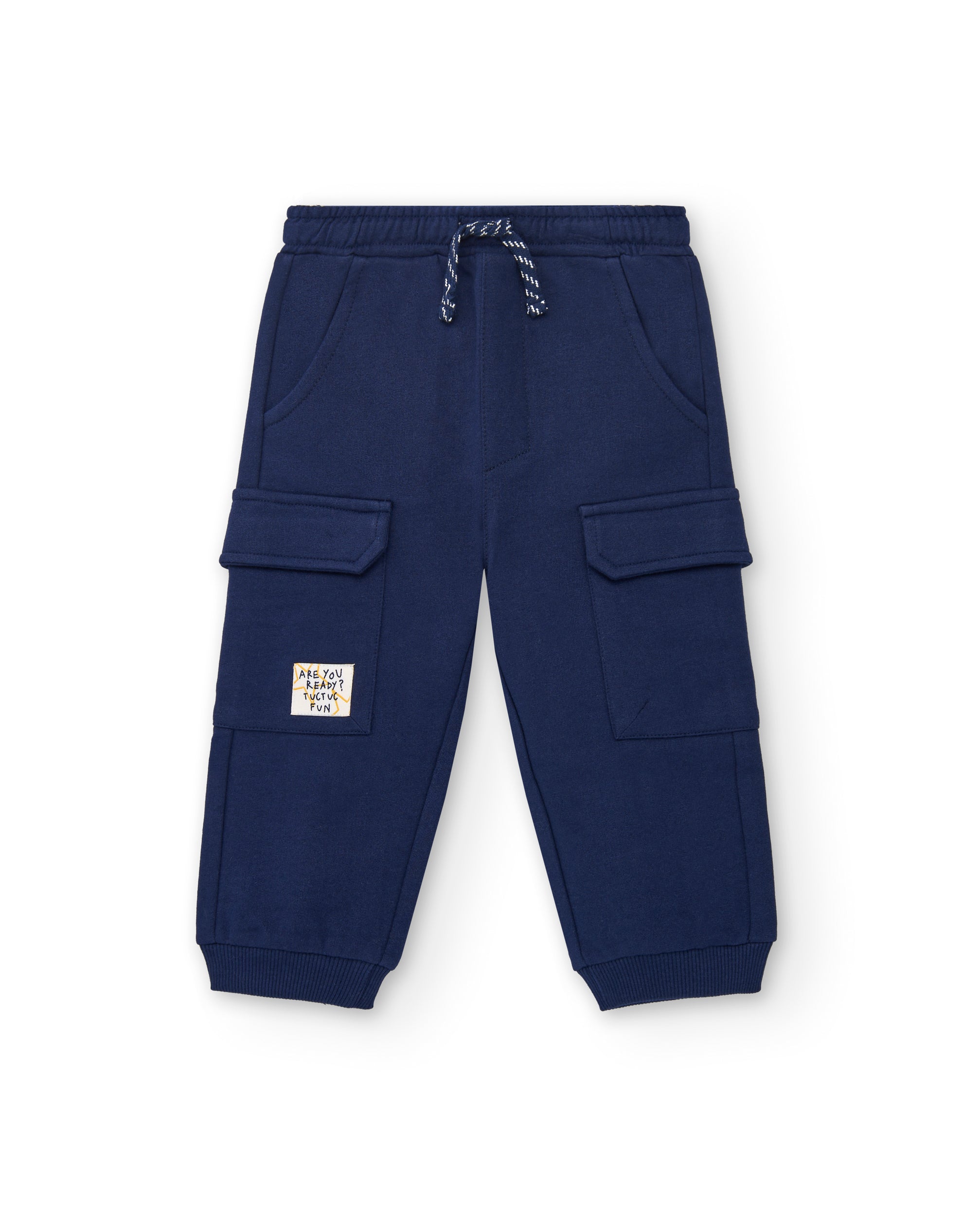 Pantalón felpa cargo niño en azul marino con bolsillos grandes