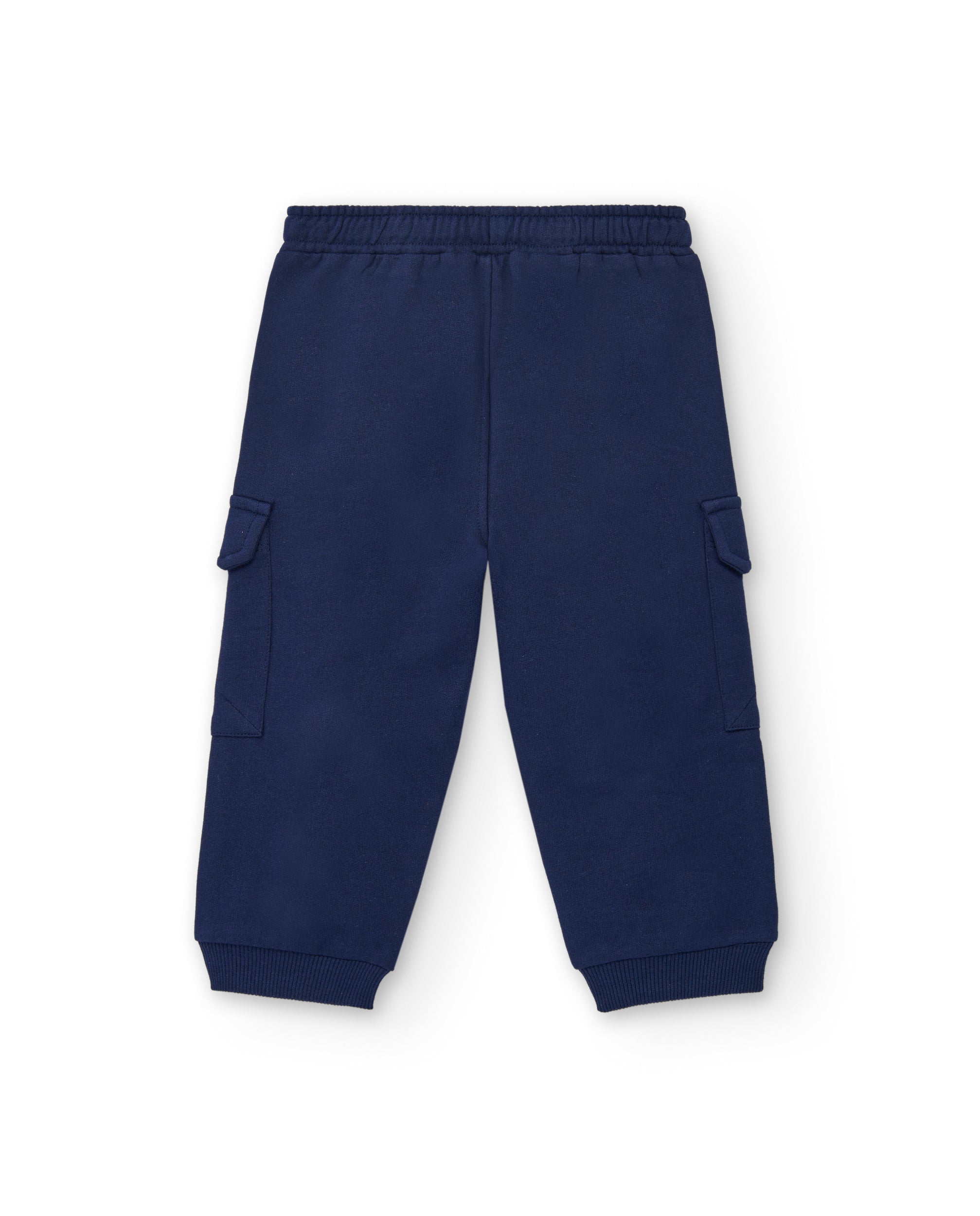 Pantalón felpa cargo niño en azul marino con bolsillos grandes