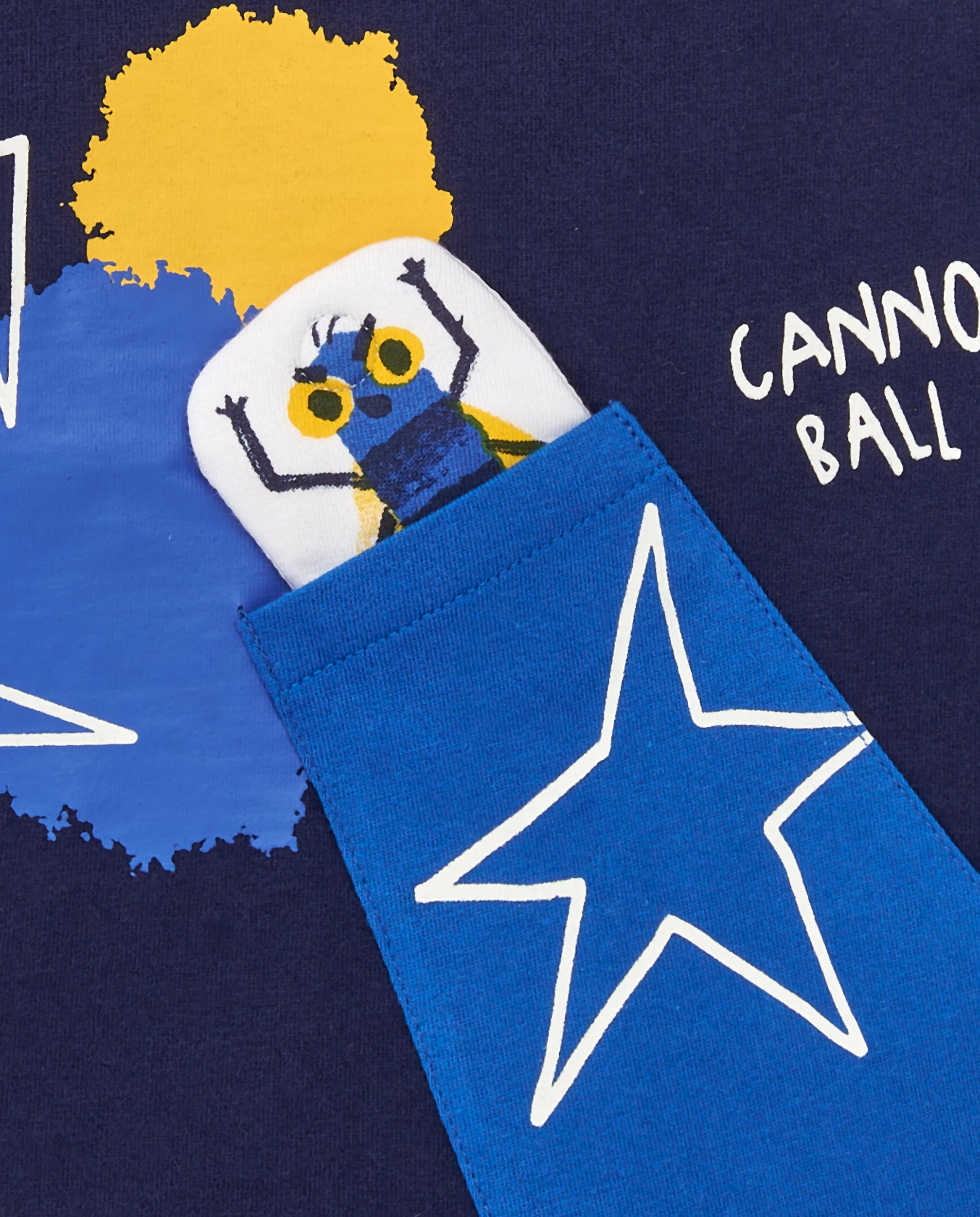 Camiseta punto niño en azul marino con estampado de cañón y
