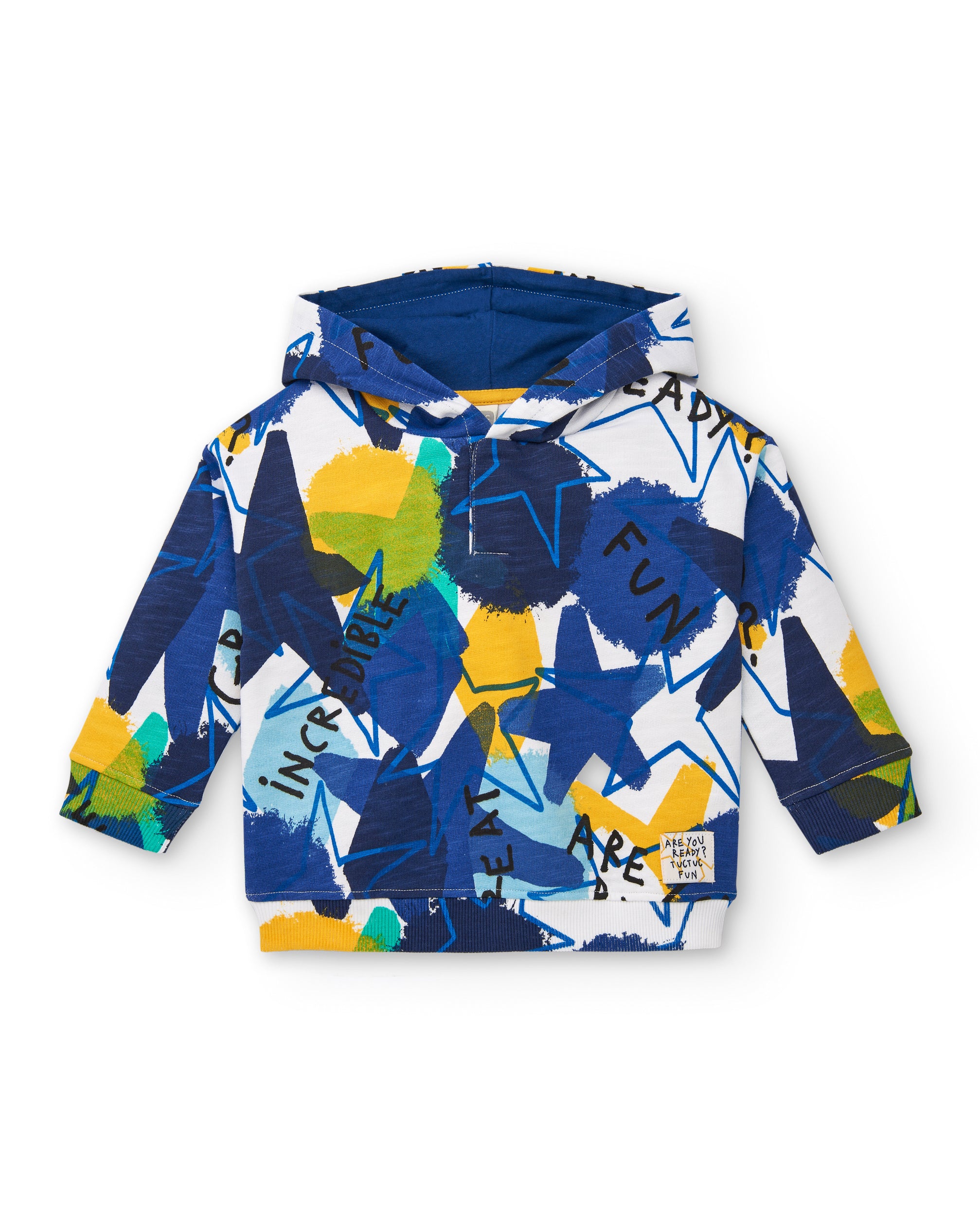 Sudadera felpa niño en blanco con estampado de estrellas y