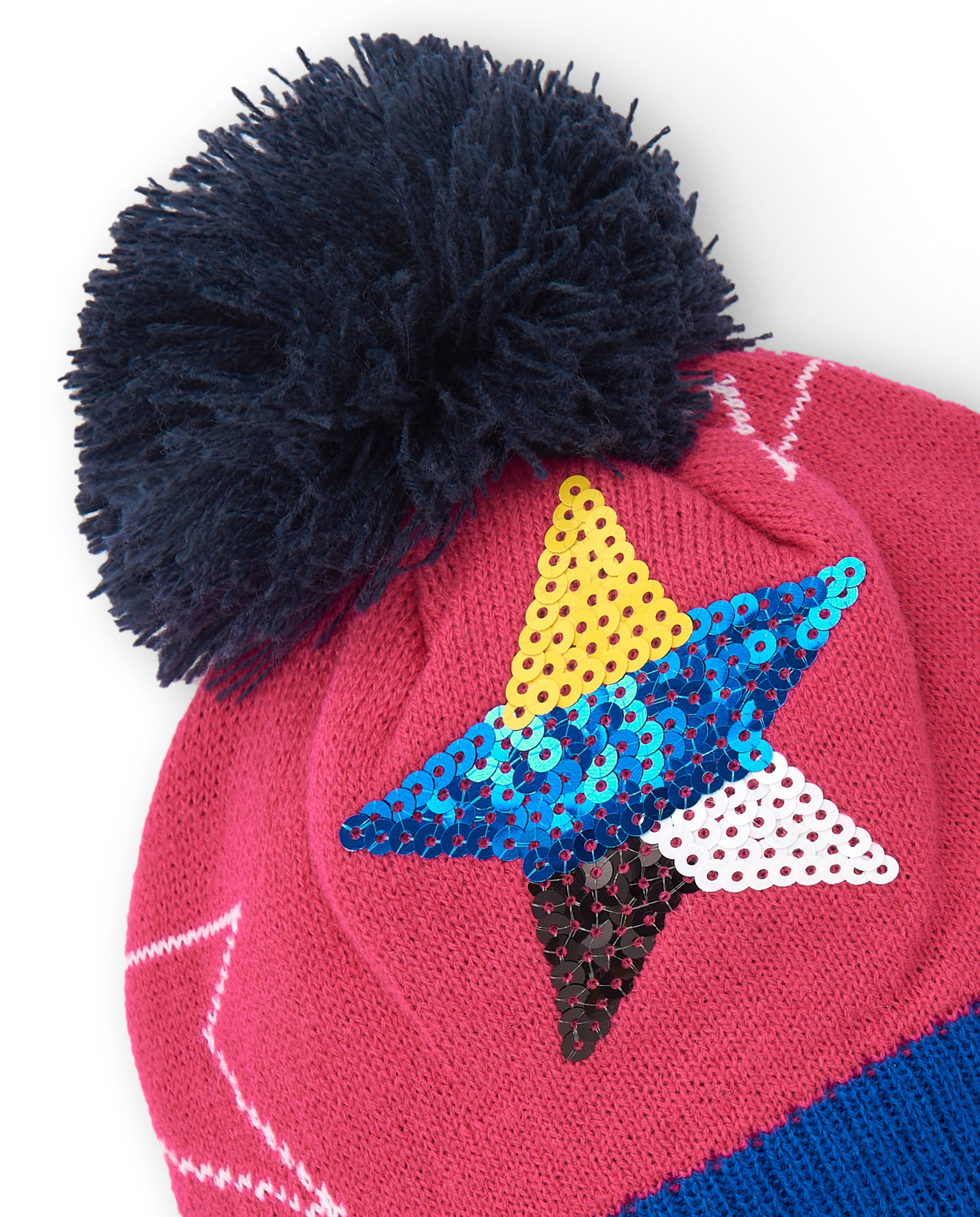 Gorro niña en rosa con estrella de lentejuelas y pompón