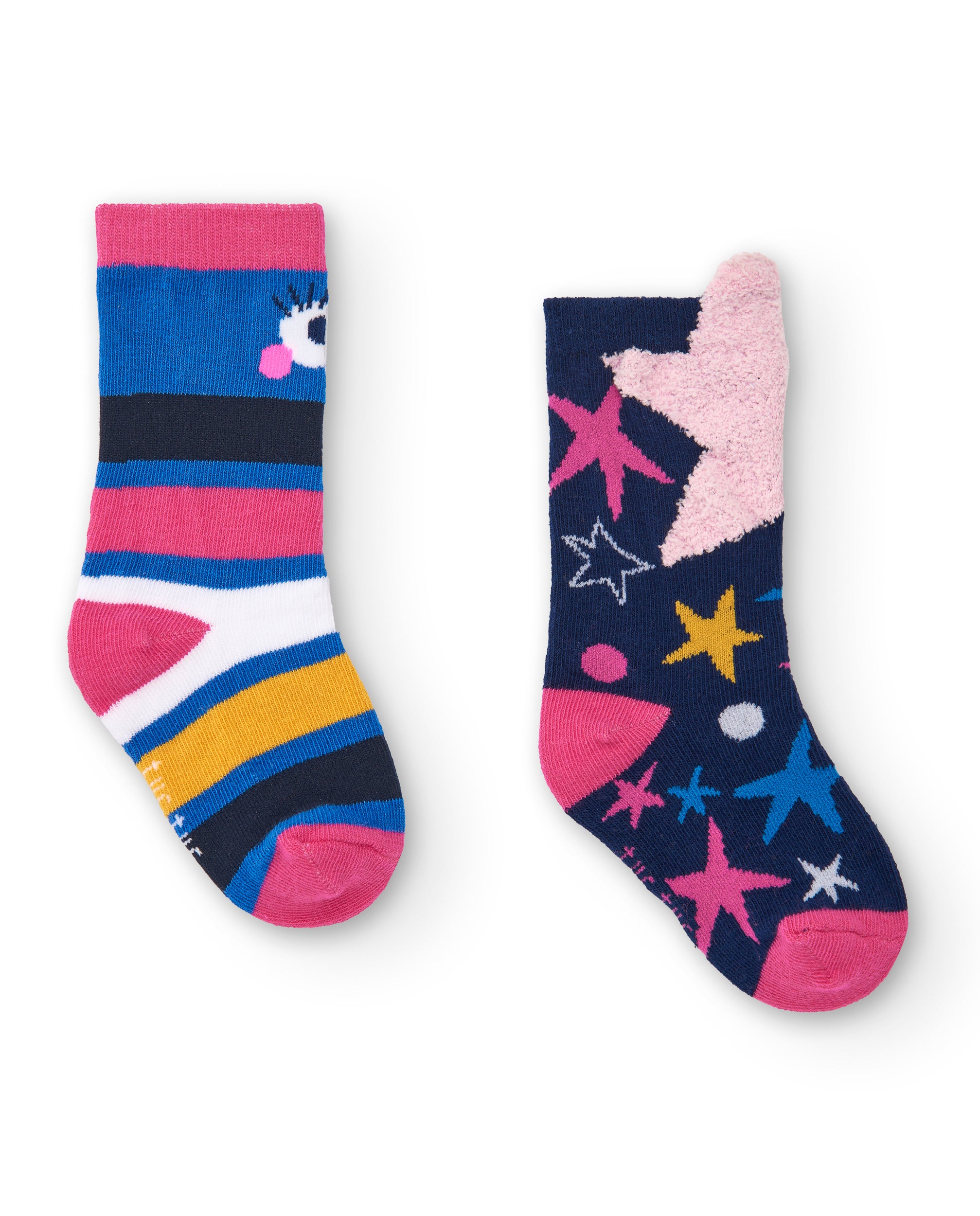 Set de 2 calcetines niña en azul con diseño de rayas y
