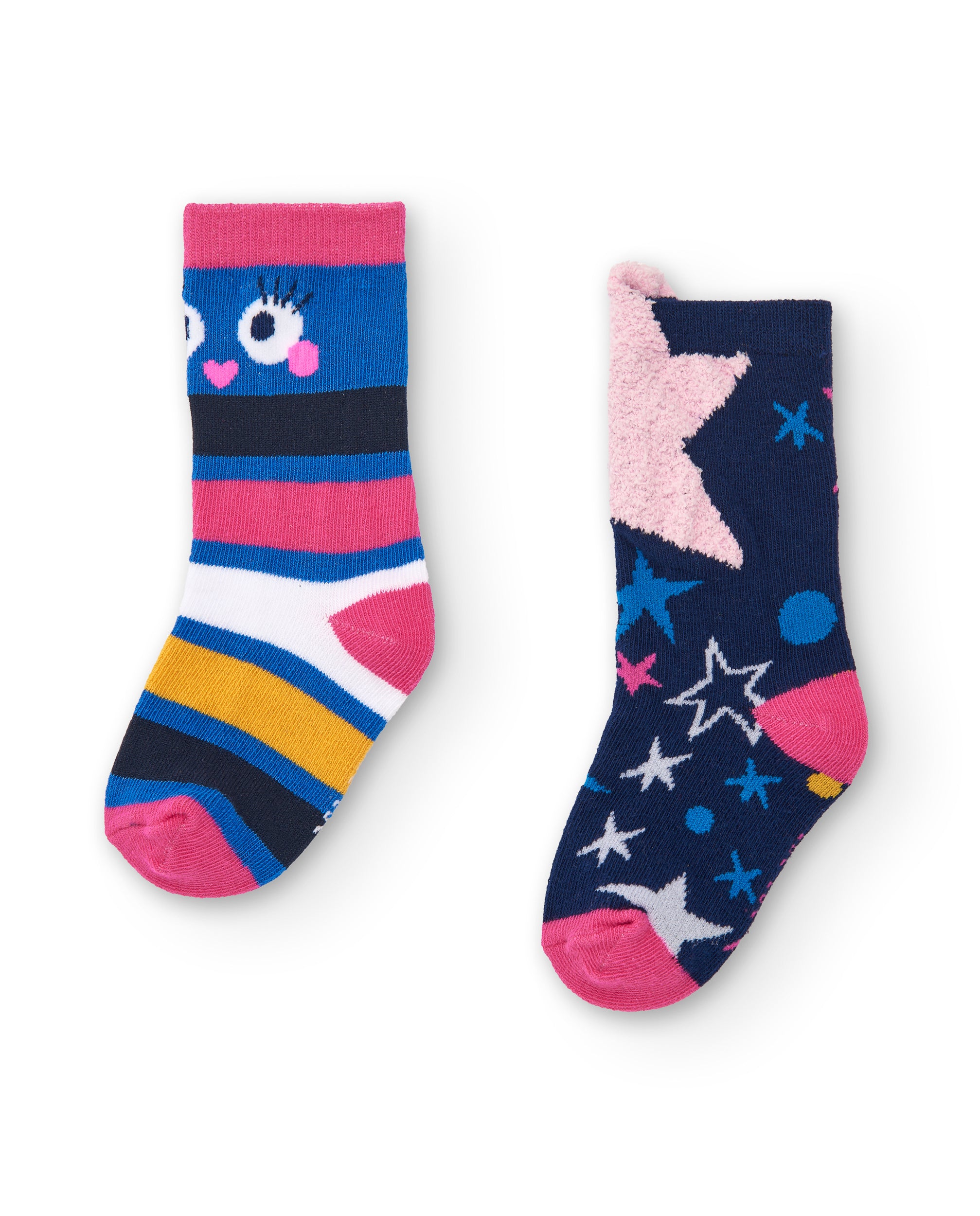 Set de 2 calcetines niña en azul con diseño de rayas y