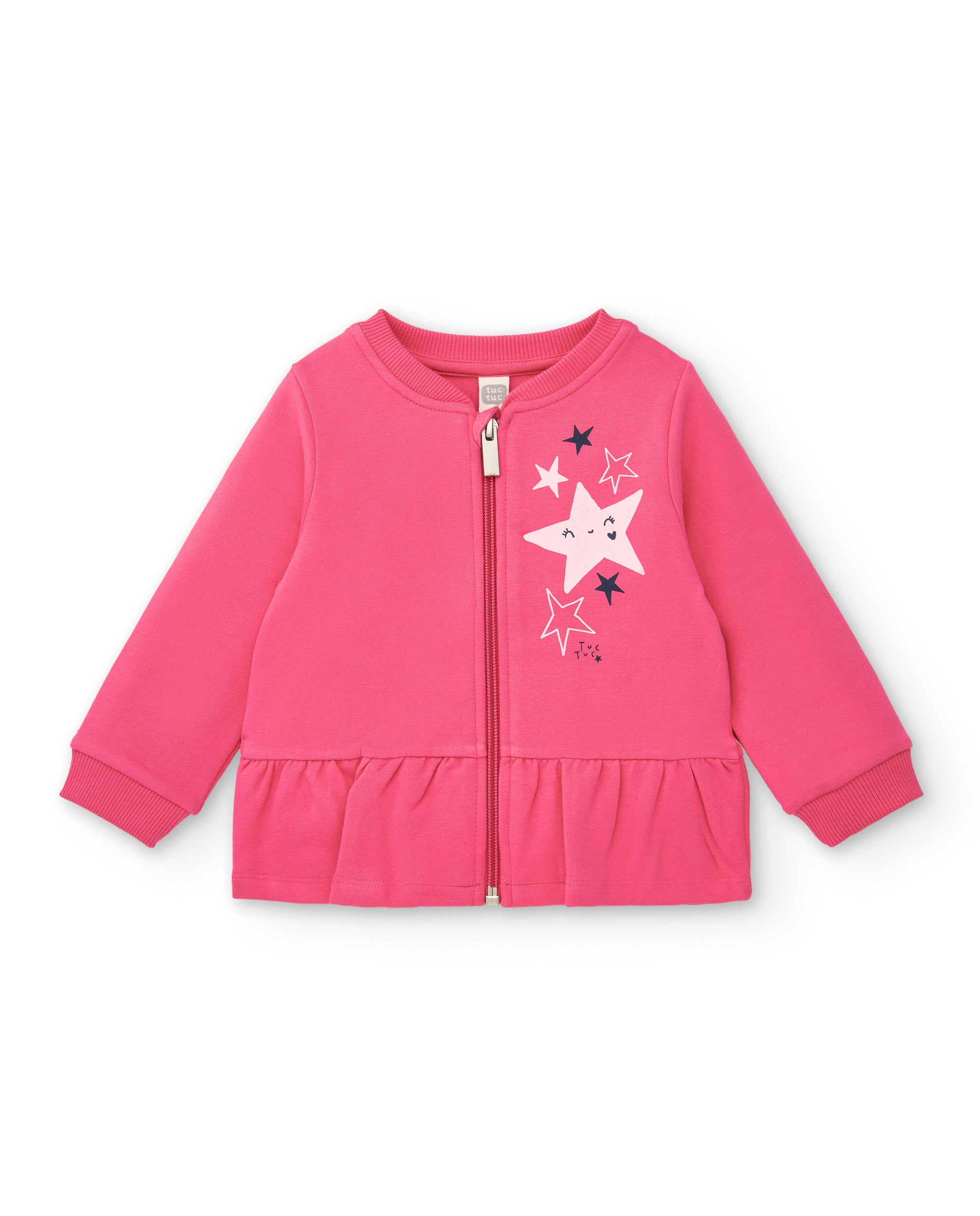 Chaqueta felpa niña en rosa con estrellas y volante colección