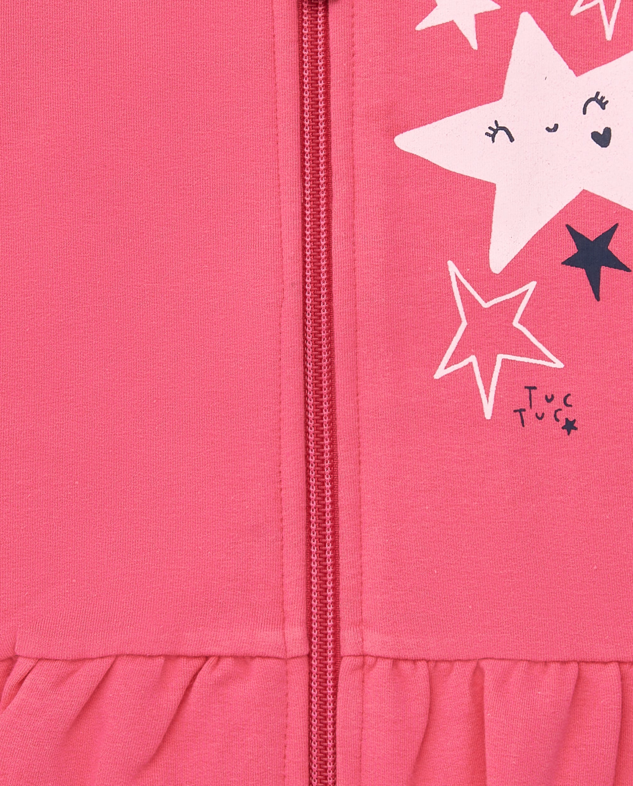 Chaqueta felpa niña en rosa con estrellas y volante colección