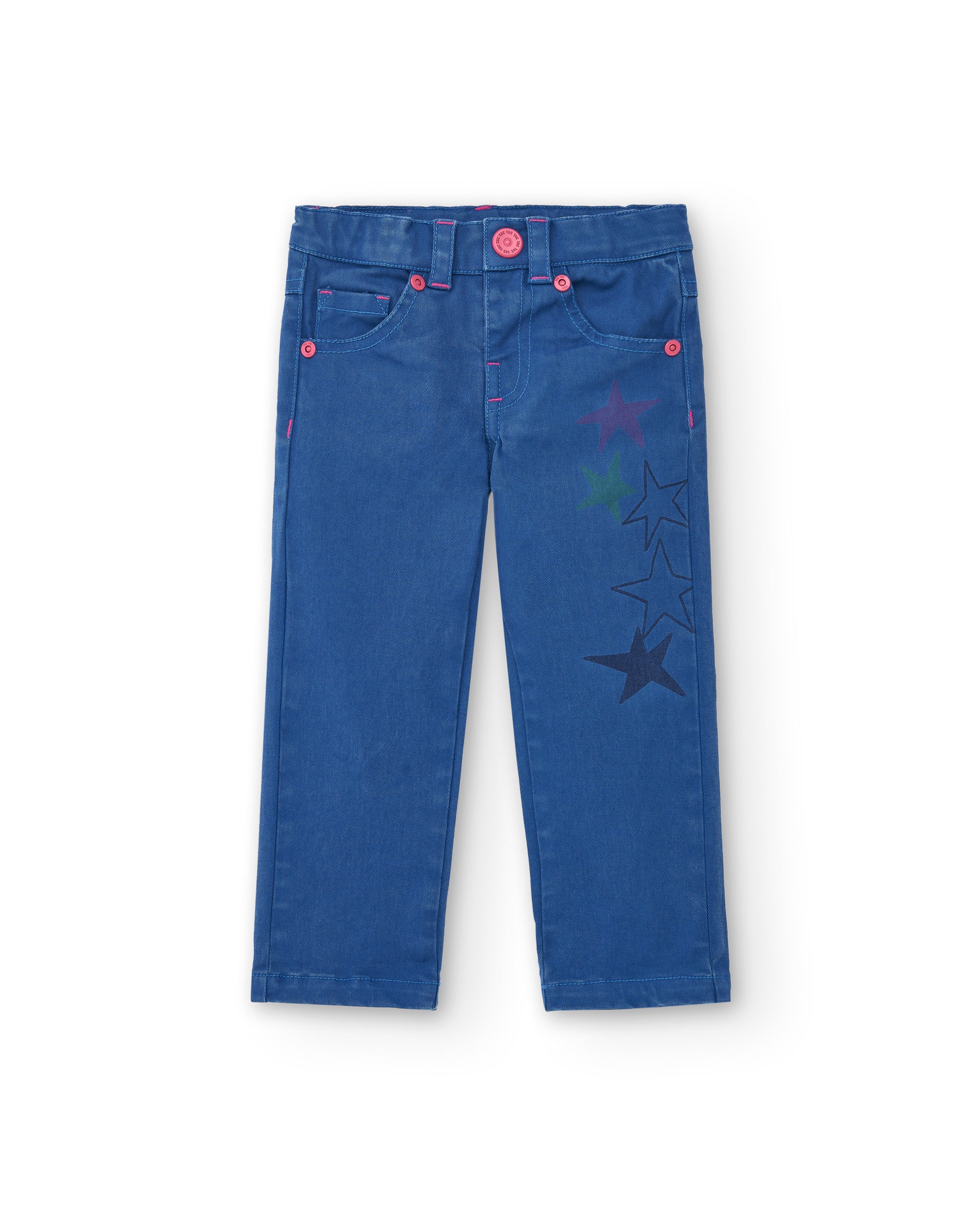 Pantalón denim niña en azul con estrellas estampadas colección