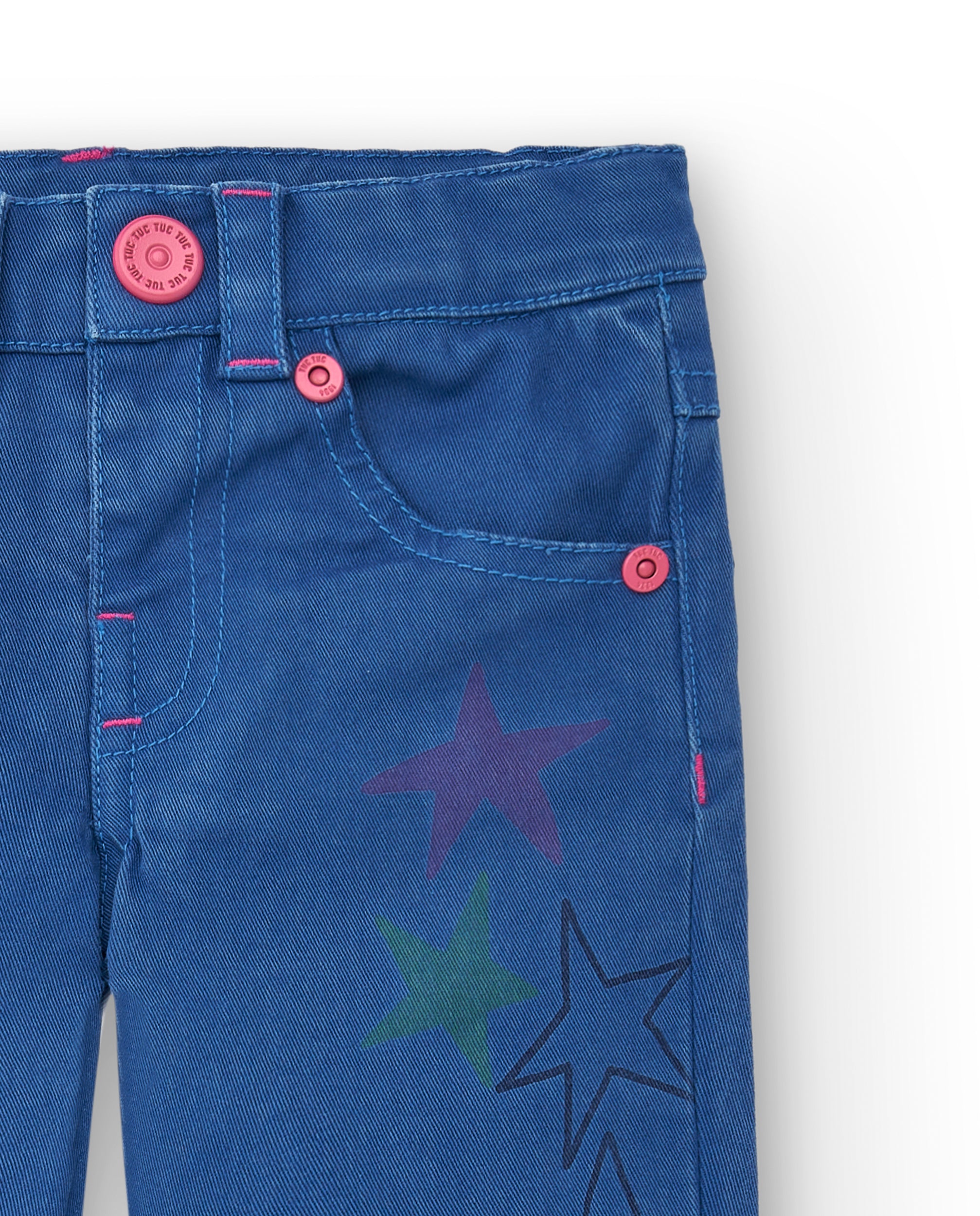 Pantalón denim niña en azul con estrellas estampadas colección