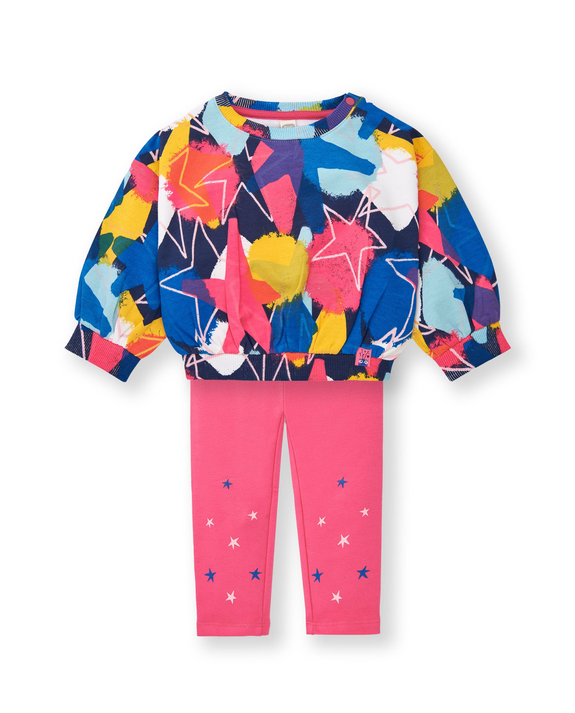 Conjunto de sudadera y leggings niña en rosa y azúl con