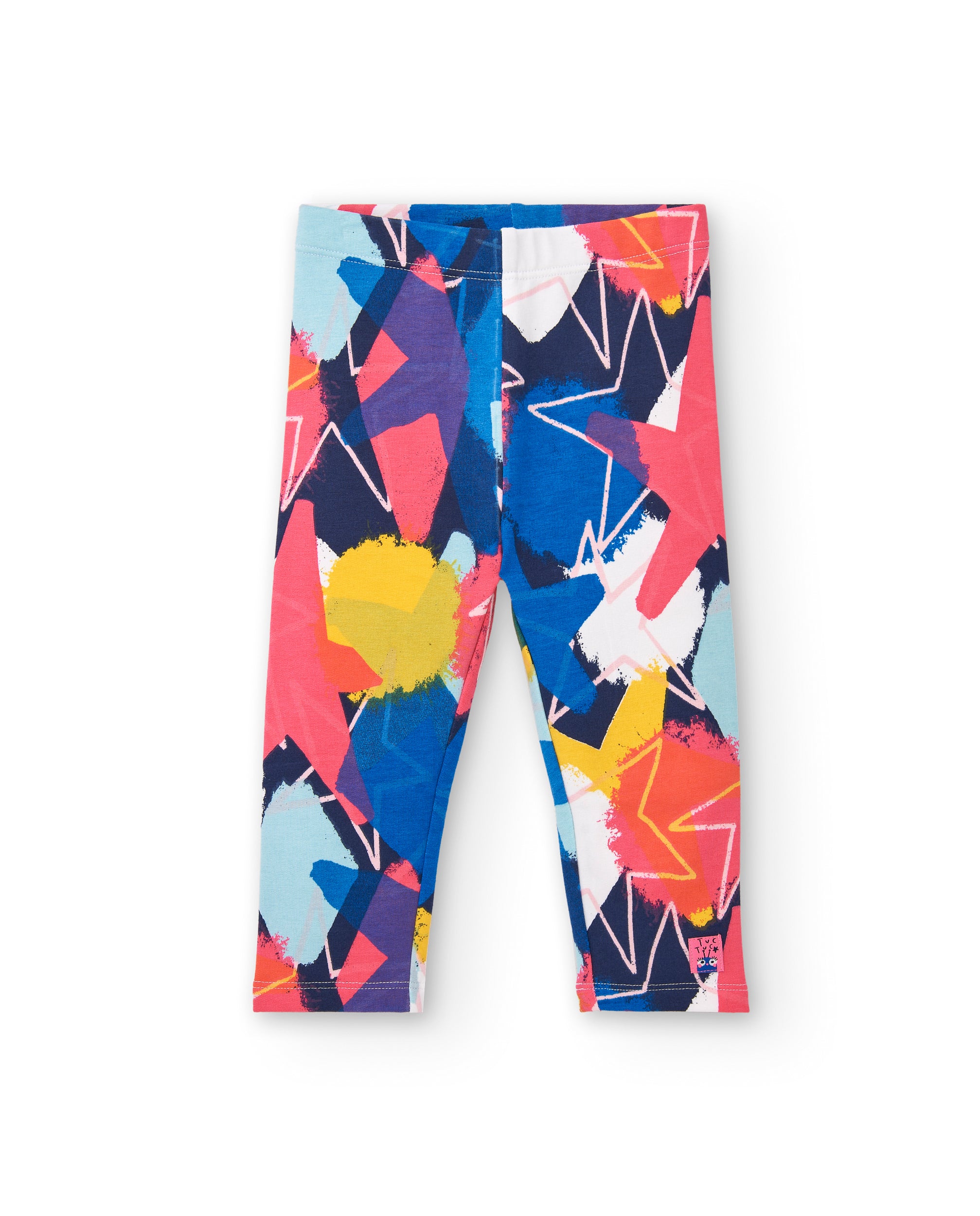 Leggings niña en azul y fucsia con estampado de estrellas