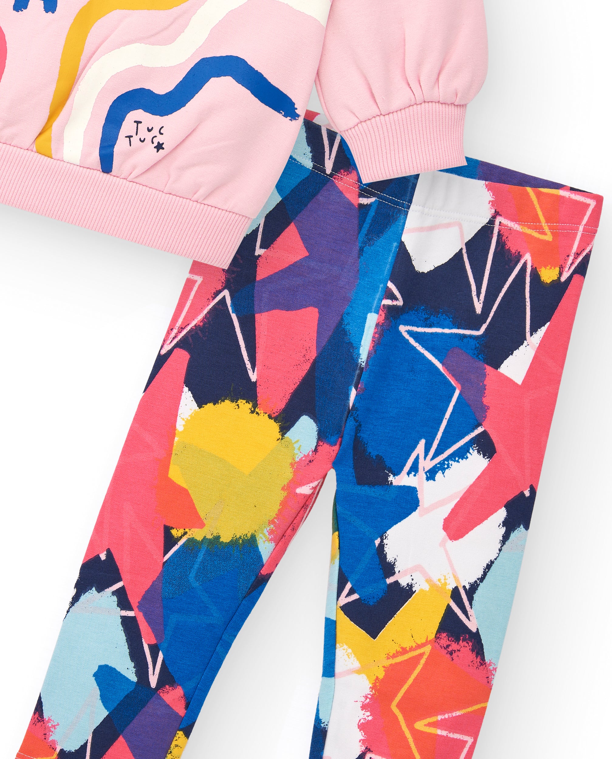Conjunto de sudadera y leggings niña en rosa con estampado