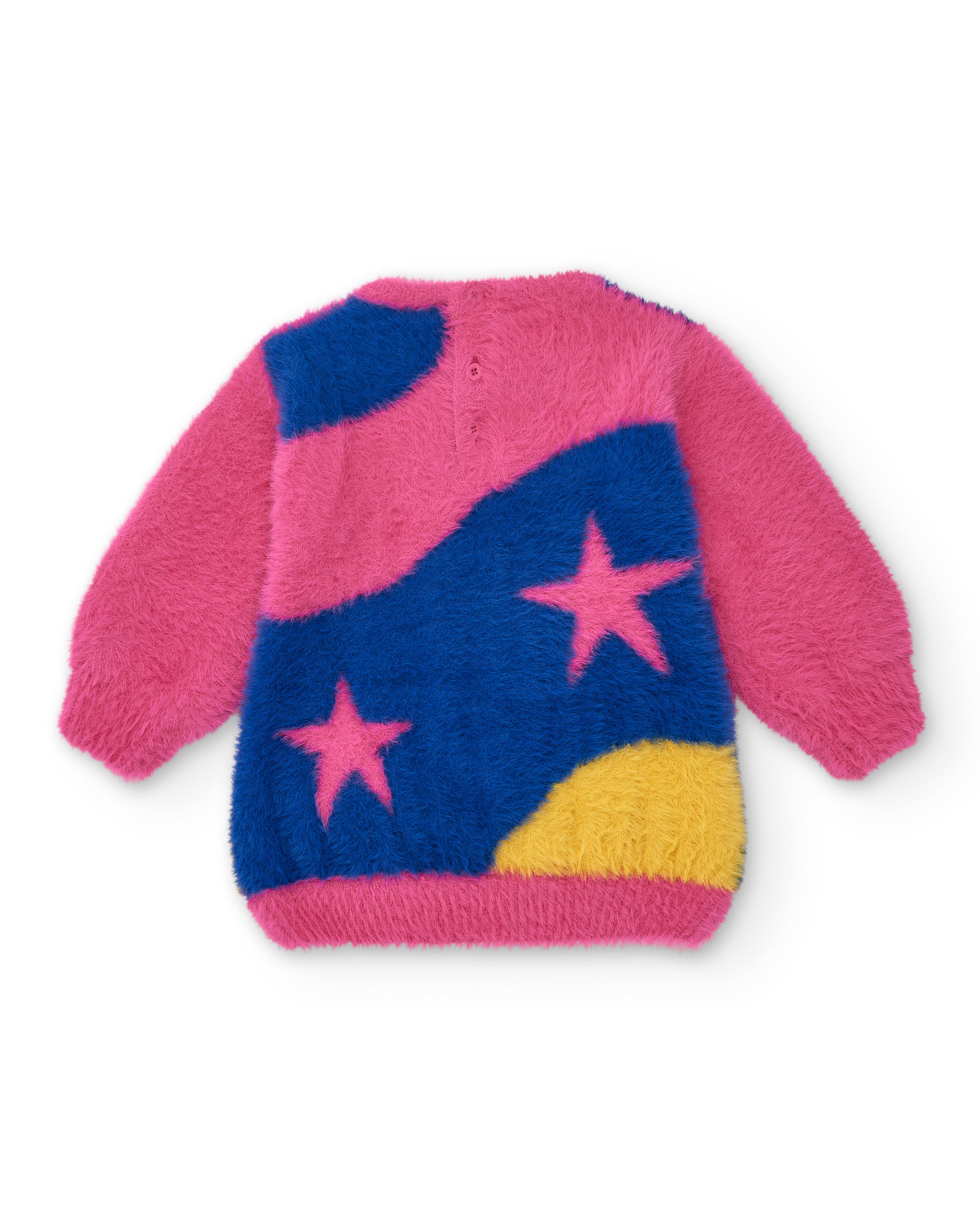 Vestido tricot niña en fucsia con diseño de estrellas colección