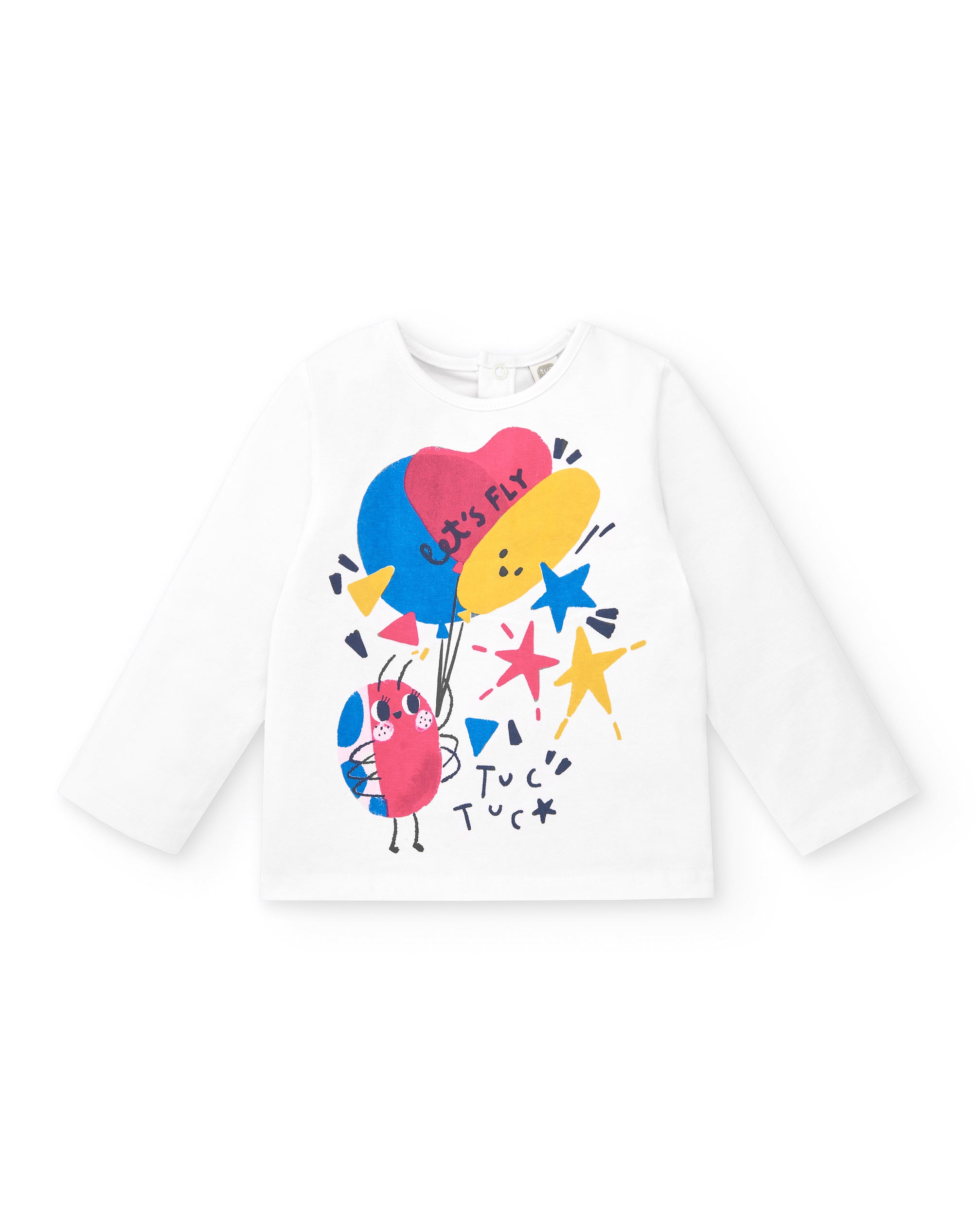 Camiseta punto de niña en blanco con estampado de globos