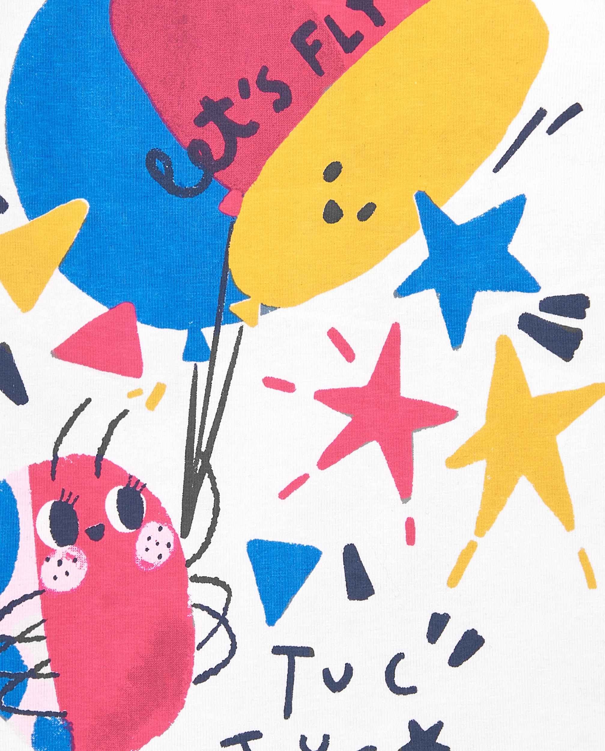 Camiseta punto de niña en blanco con estampado de globos