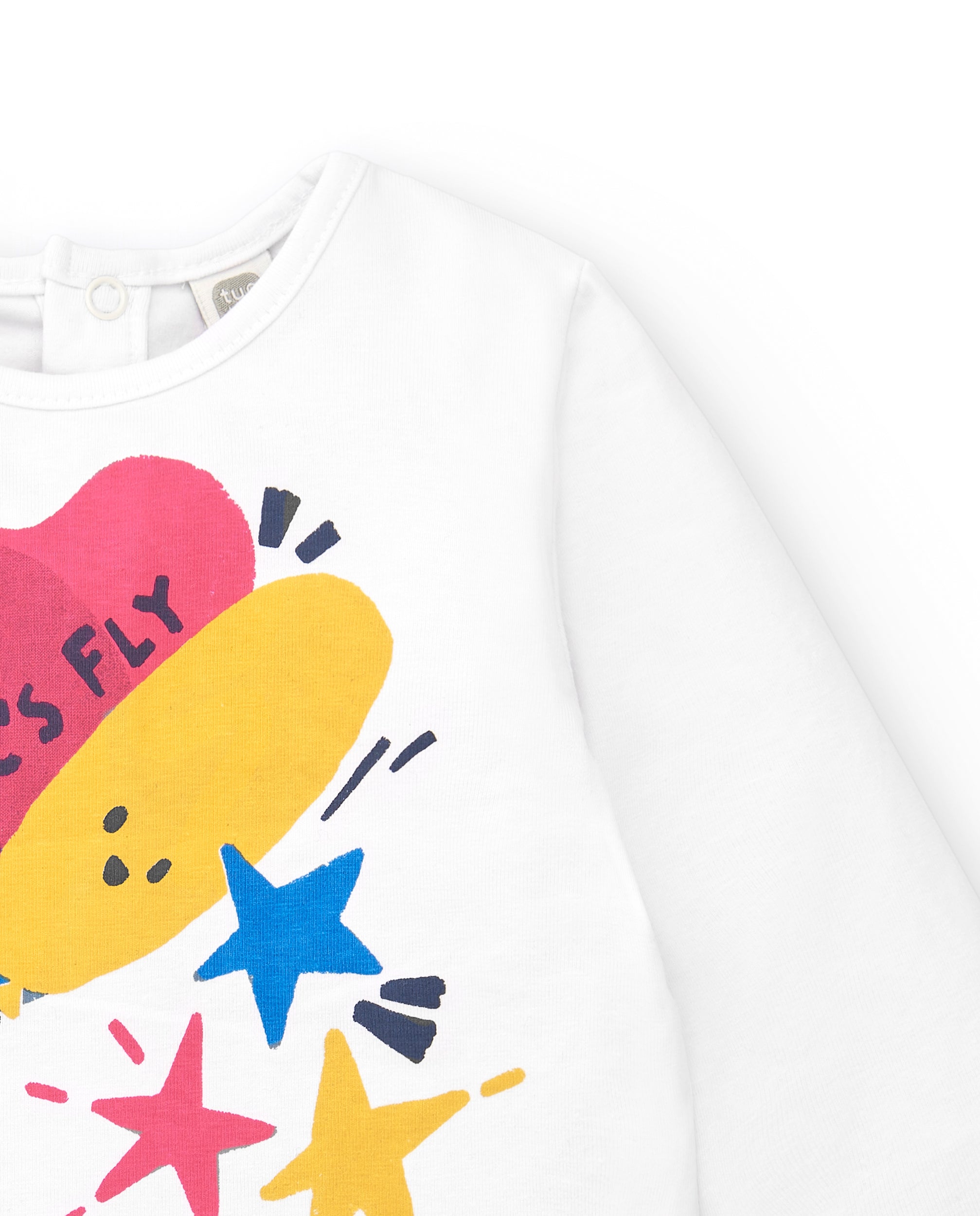 Camiseta punto de niña en blanco con estampado de globos