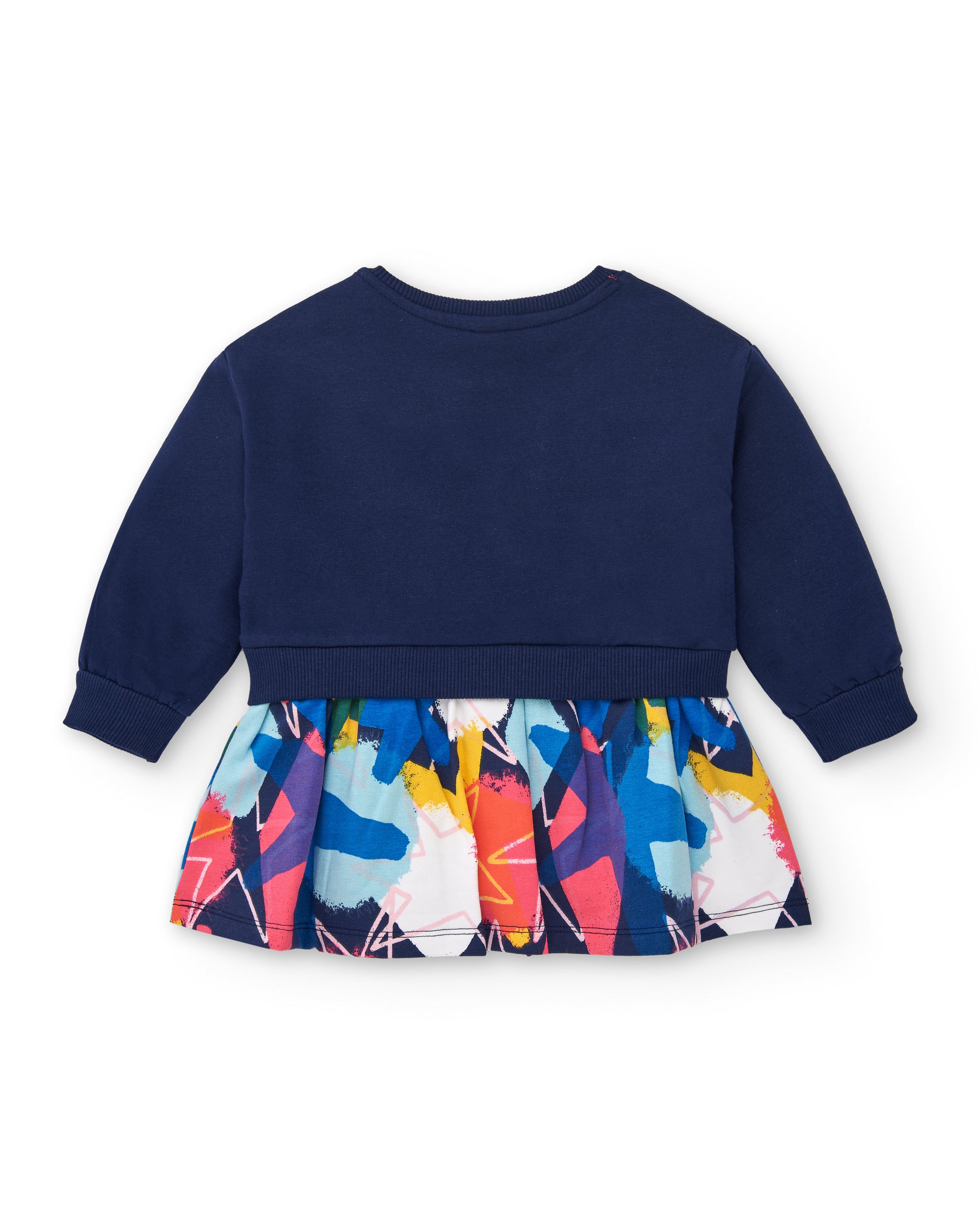 Vestido felpa niña en azul marino con estampado multicolor