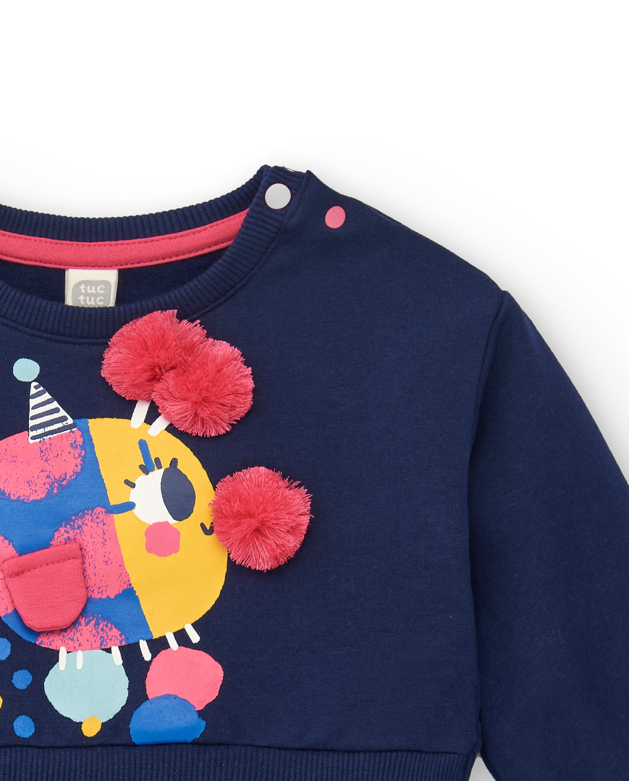 Vestido felpa niña en azul marino con estampado multicolor