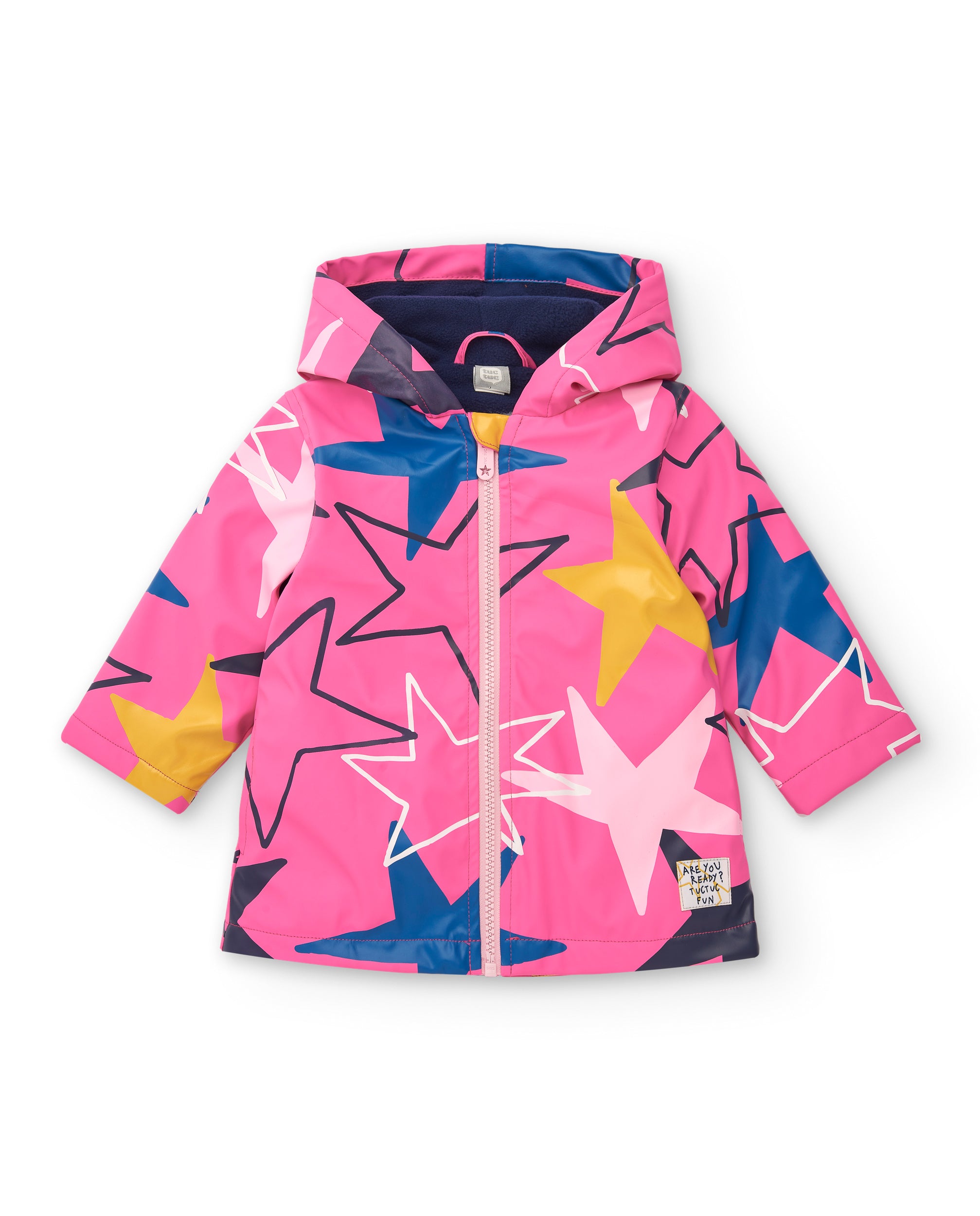 Chaqueta impermeable niña en fucsia con estampado de estrellas