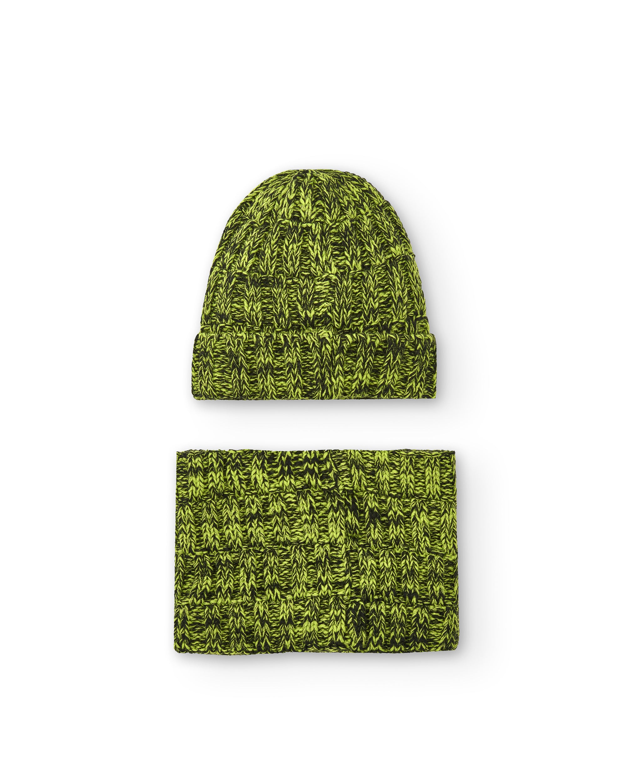 Conjunto de gorro y bandana tejido en color verde para niño de