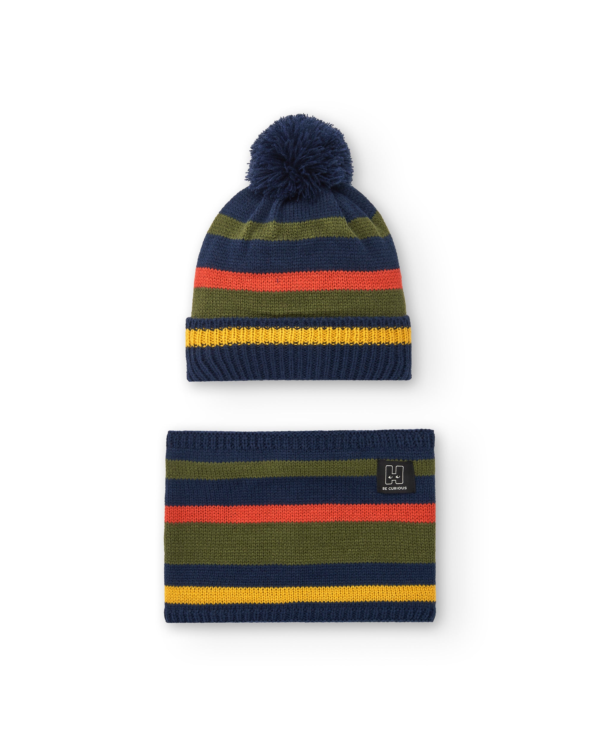 Set de gorro con pompón y bandana a rayas para niño de la