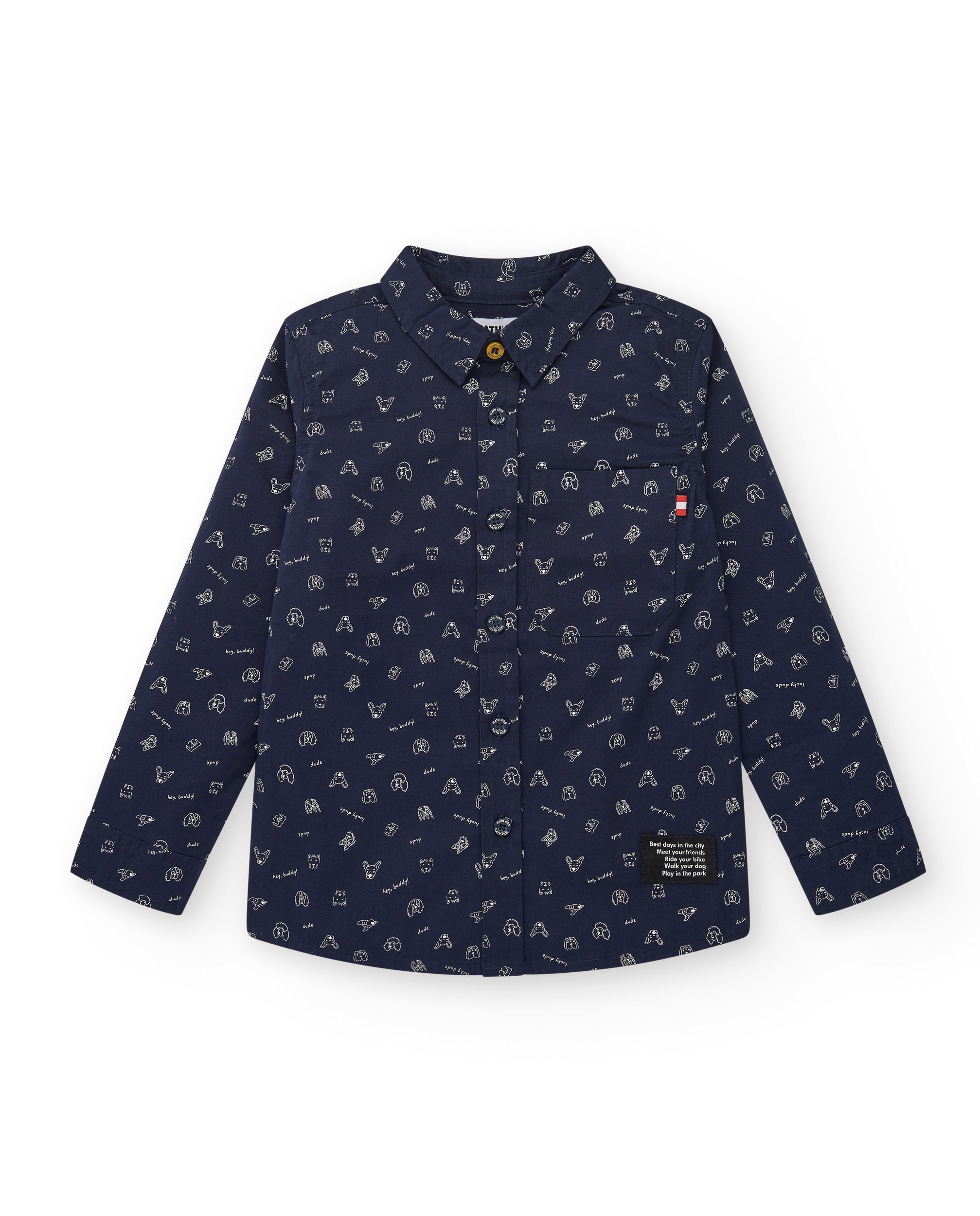 Camisa azul marino con estampado de iconos para niño colección
