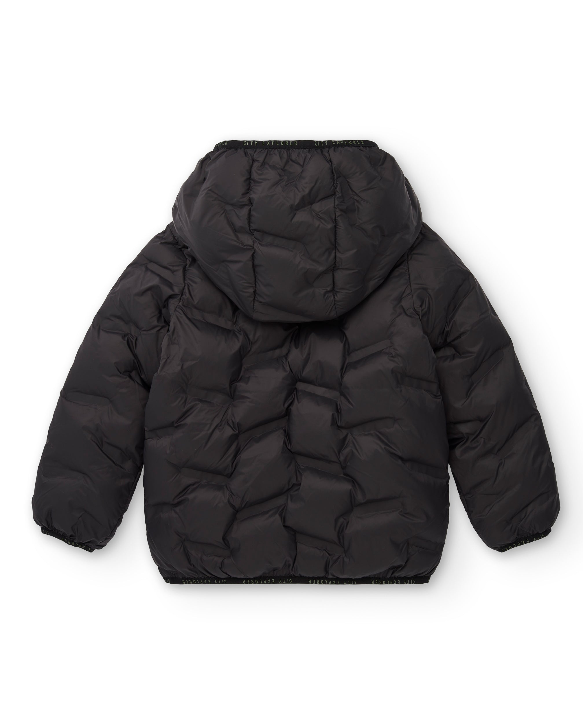 Chaqueta acolchada negra con capucha para niño de la colección