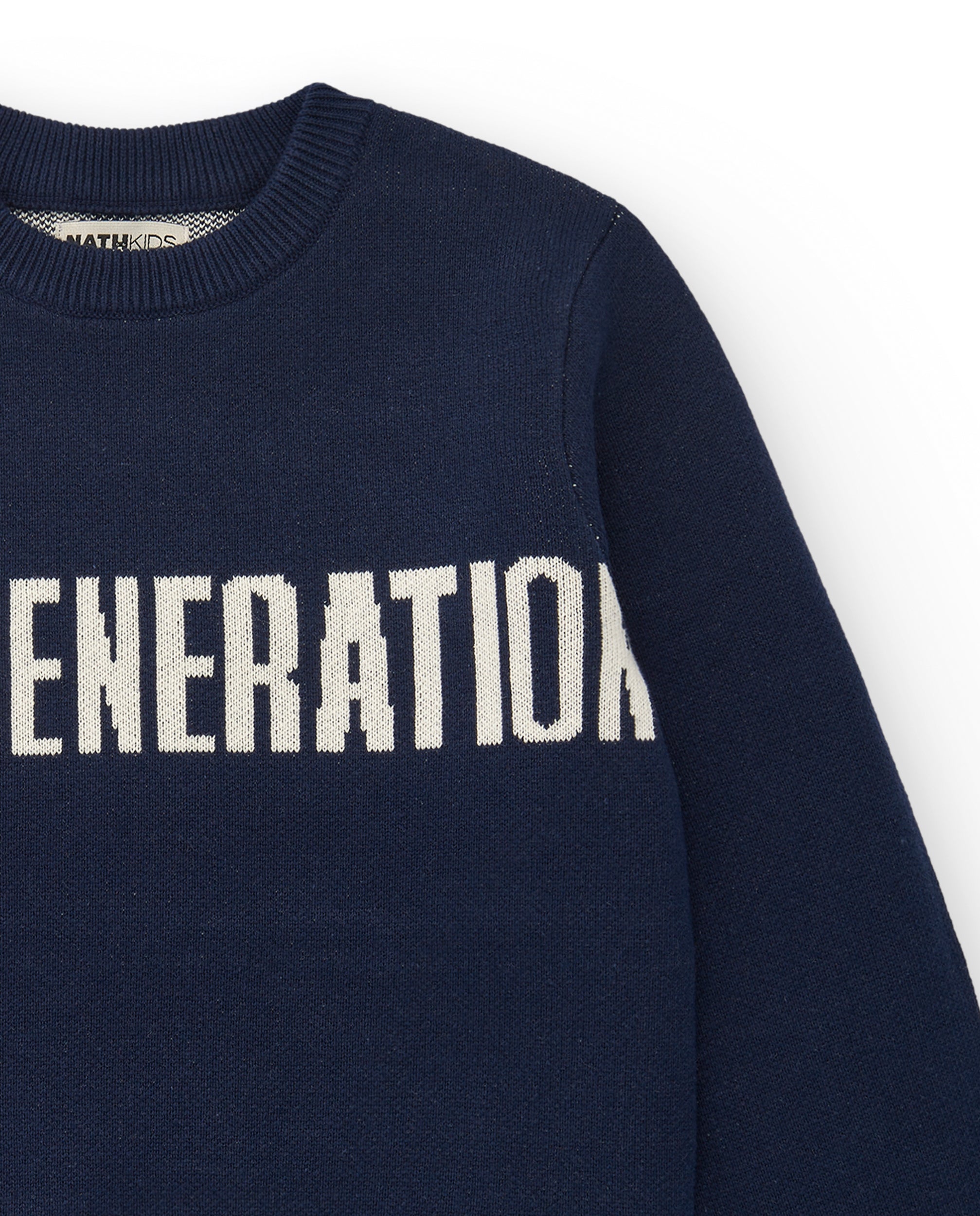 Jersey azul marino con texto "New Generation" para niño