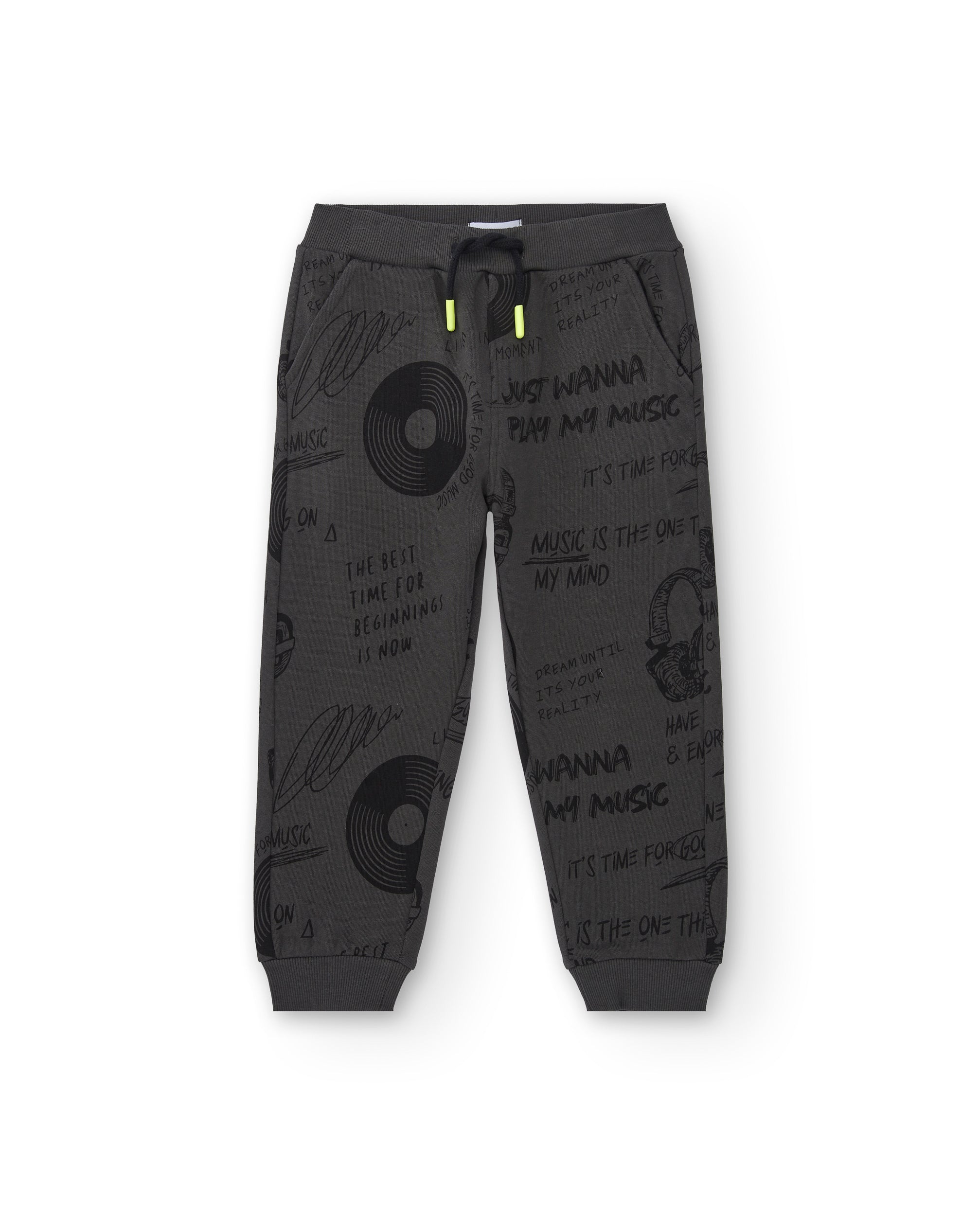 Pantalones de chándal gris oscuro con estampado musical para