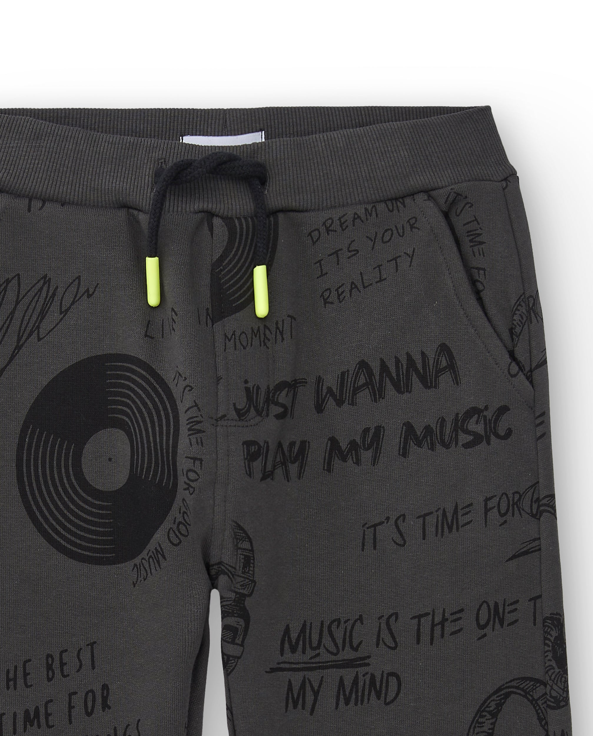 Pantalones de chándal gris oscuro con estampado musical para