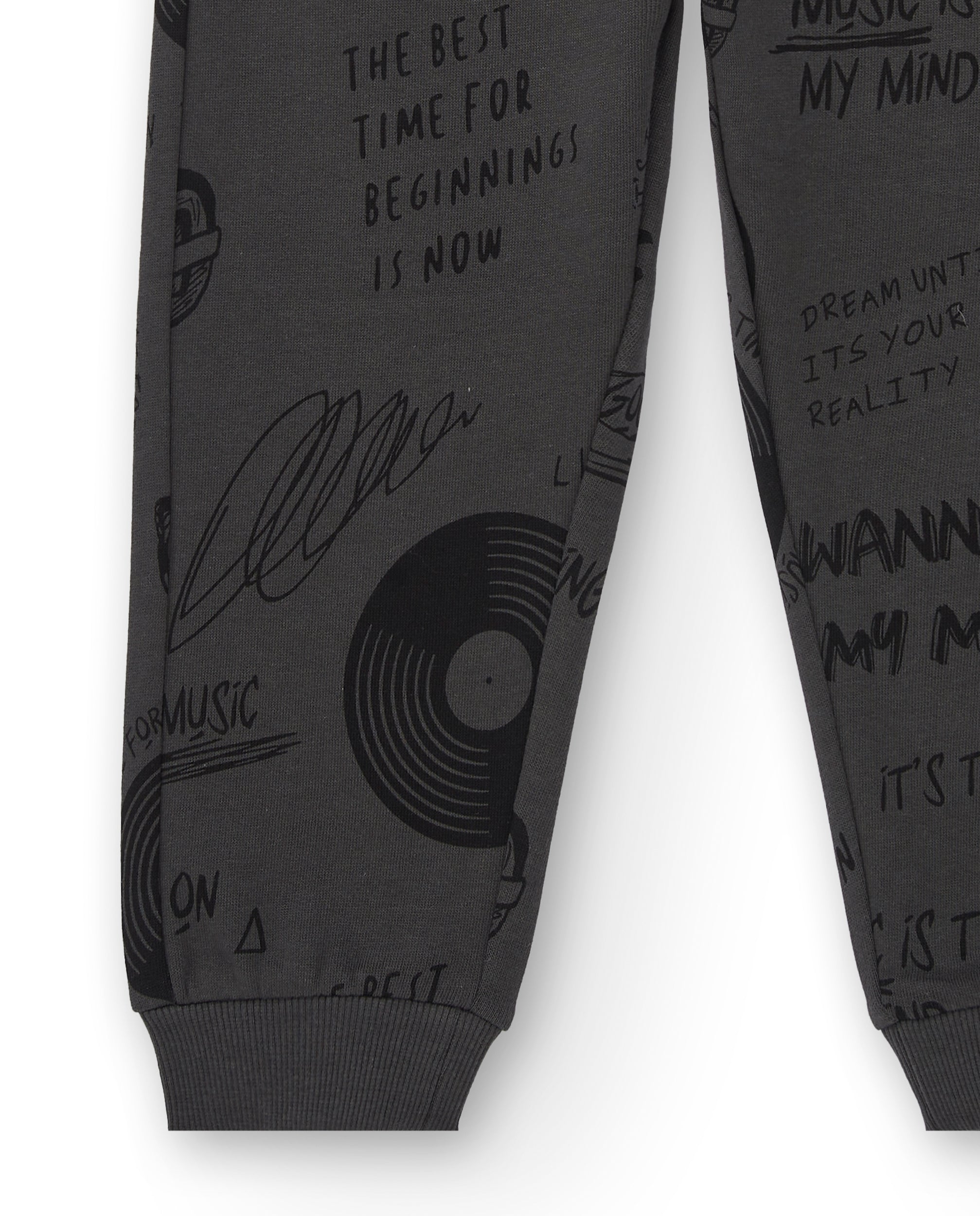 Pantalones de chándal gris oscuro con estampado musical para