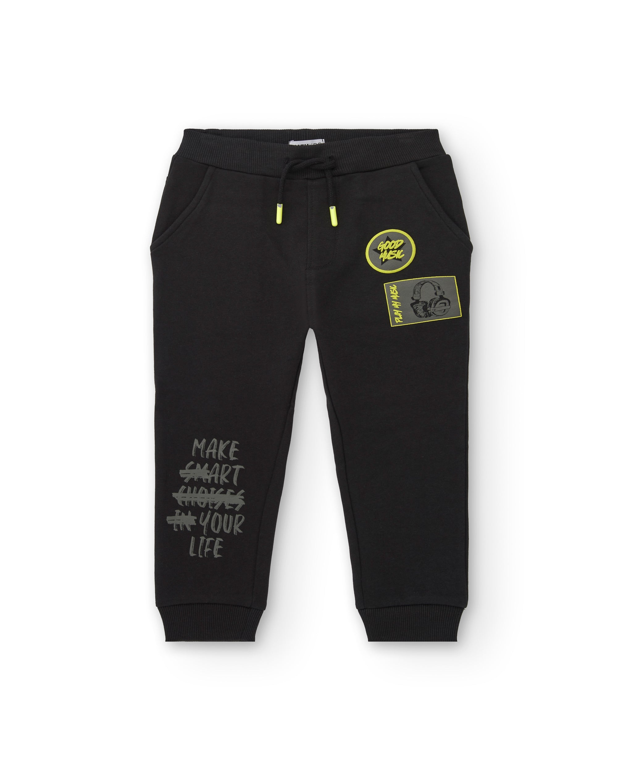Pantalones de chándal negros con detalles gráficos para niño de