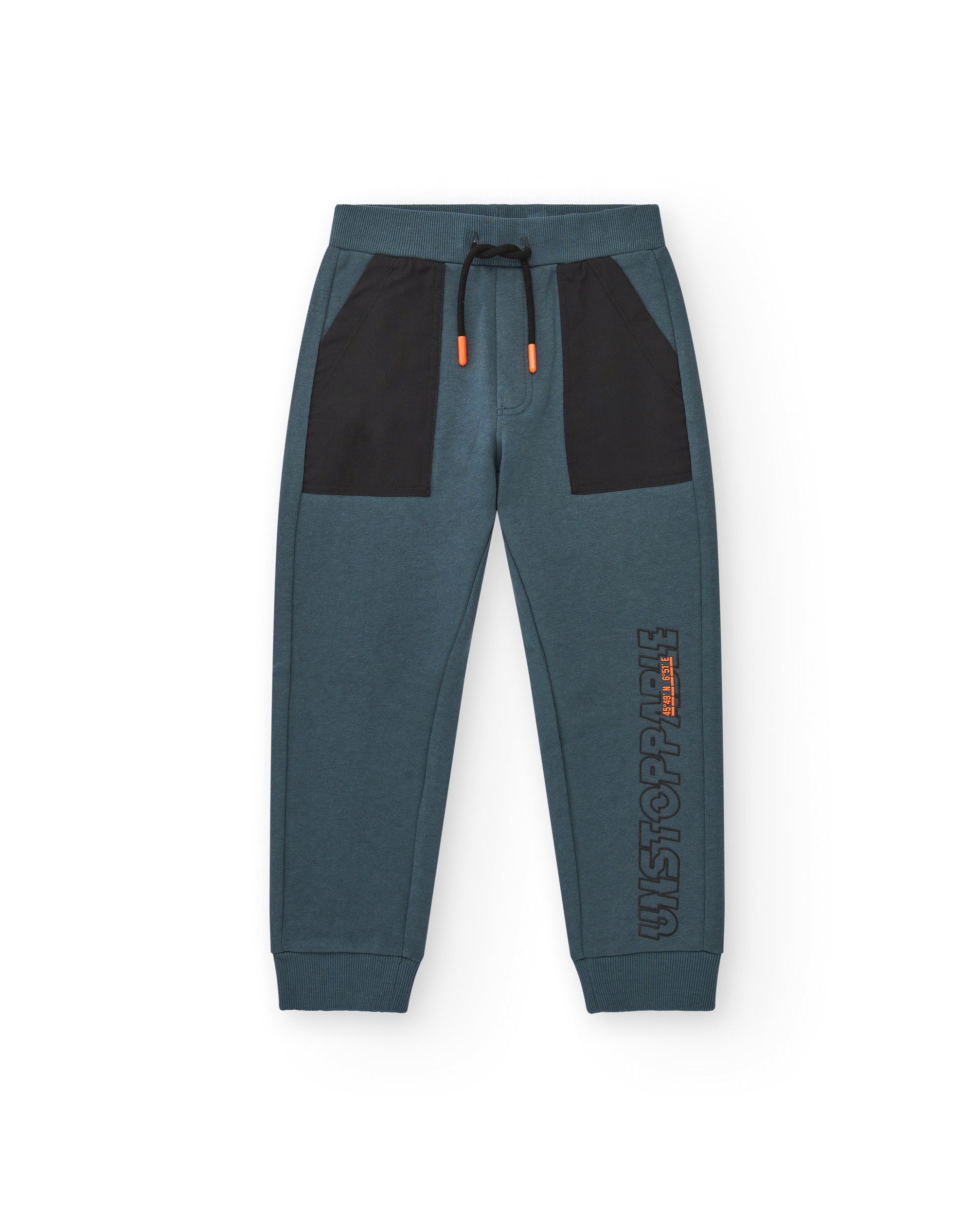Pantalón jogger azul con bolsillos contrastantes para niño de