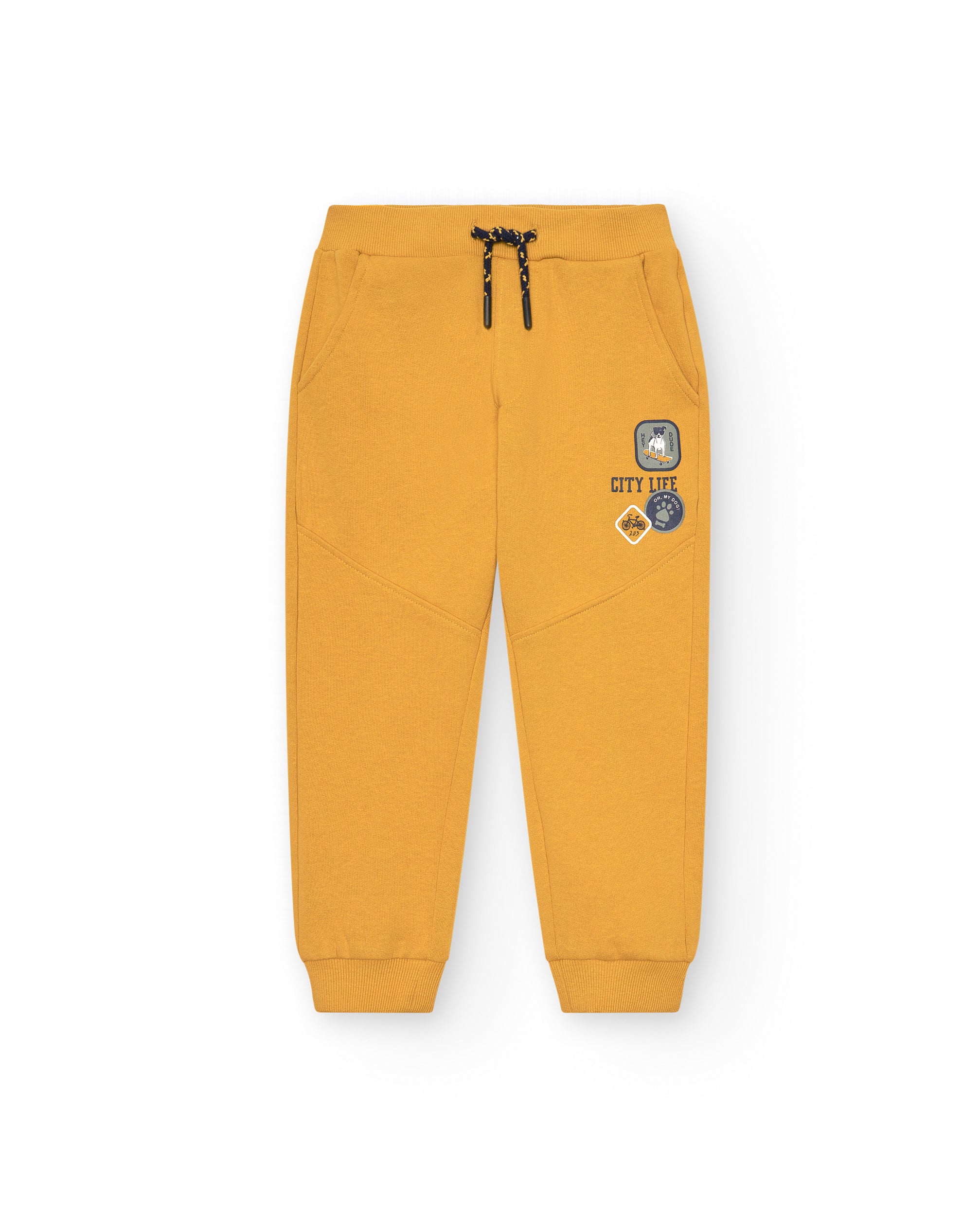 Pantalón jogger mostaza con parches para niño colección Pet