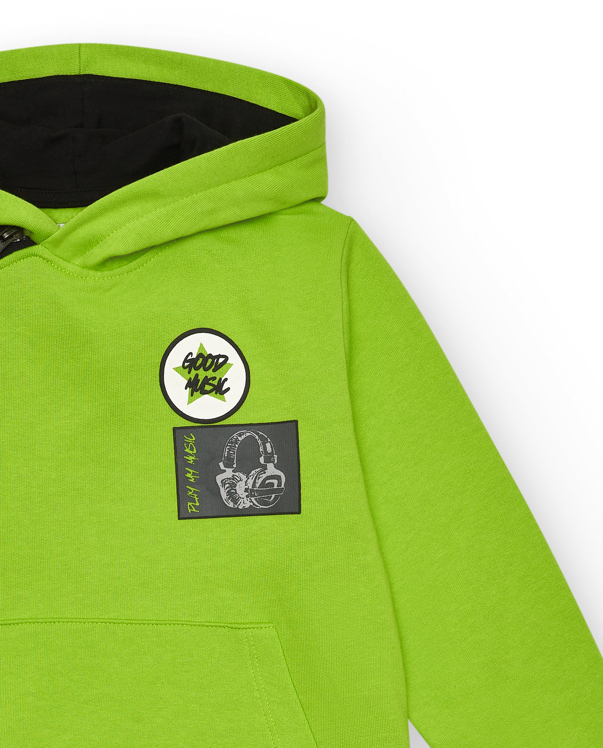 Sudadera con capucha verde y detalles gráficos para niño de la