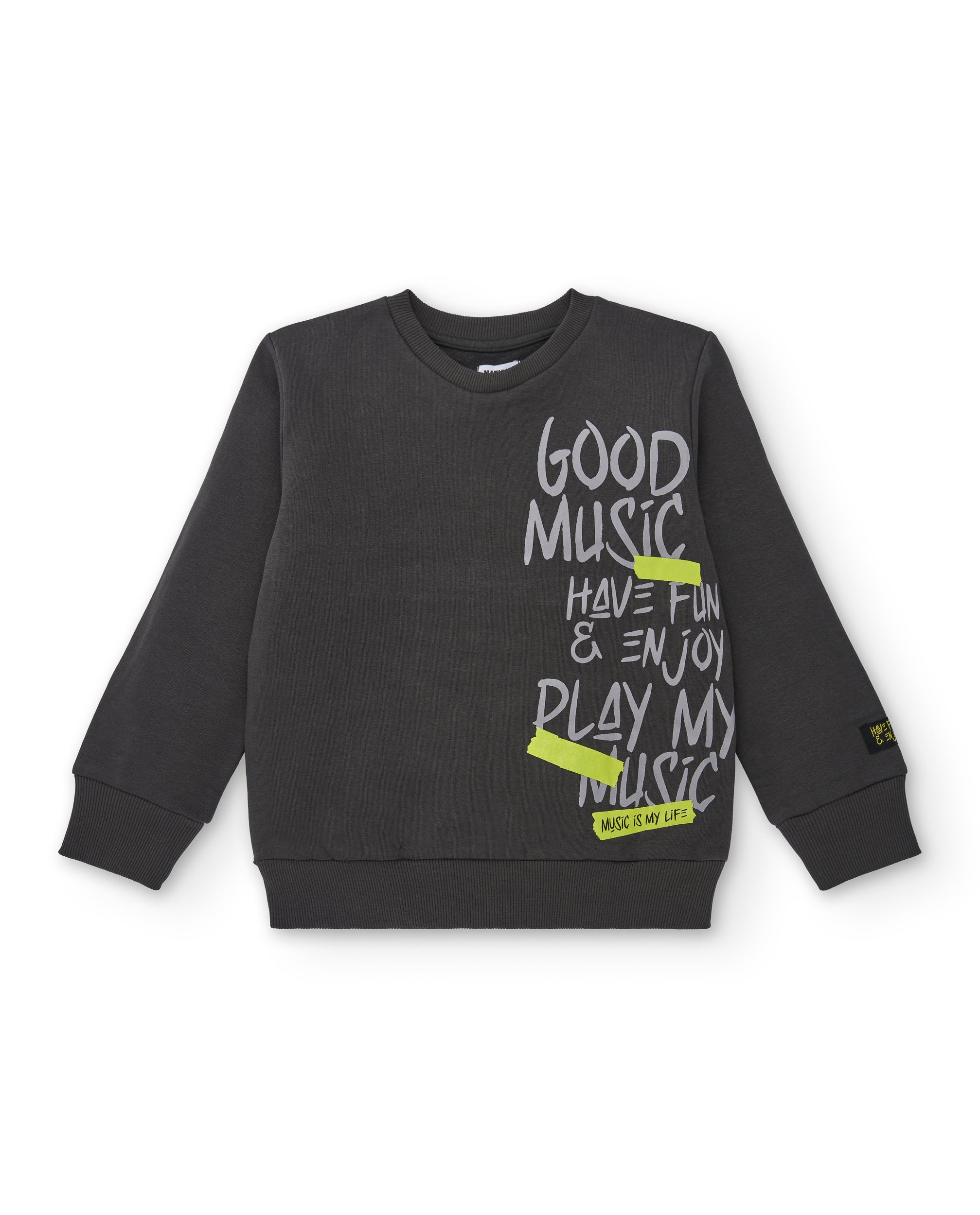 Sudadera gris oscuro con mensaje gráfico para niño de la