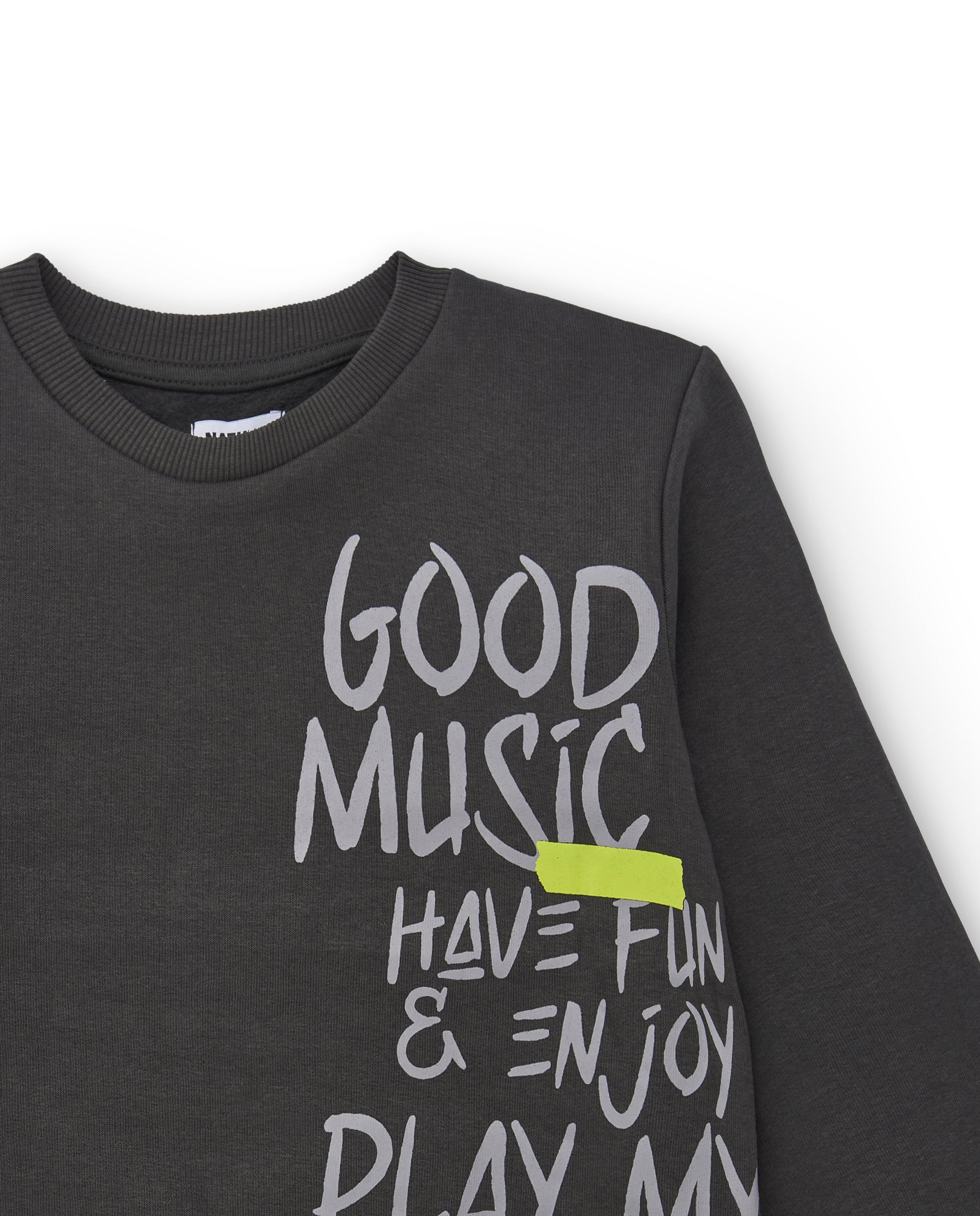 Sudadera gris oscuro con mensaje gráfico para niño de la