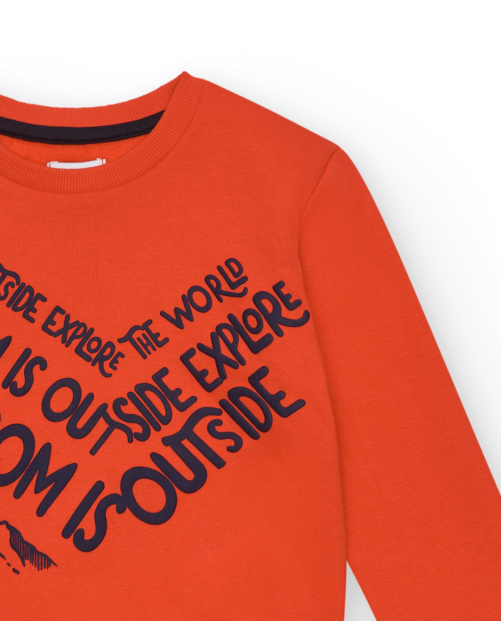 Sudadera naranja con estampado de texto para niño colección