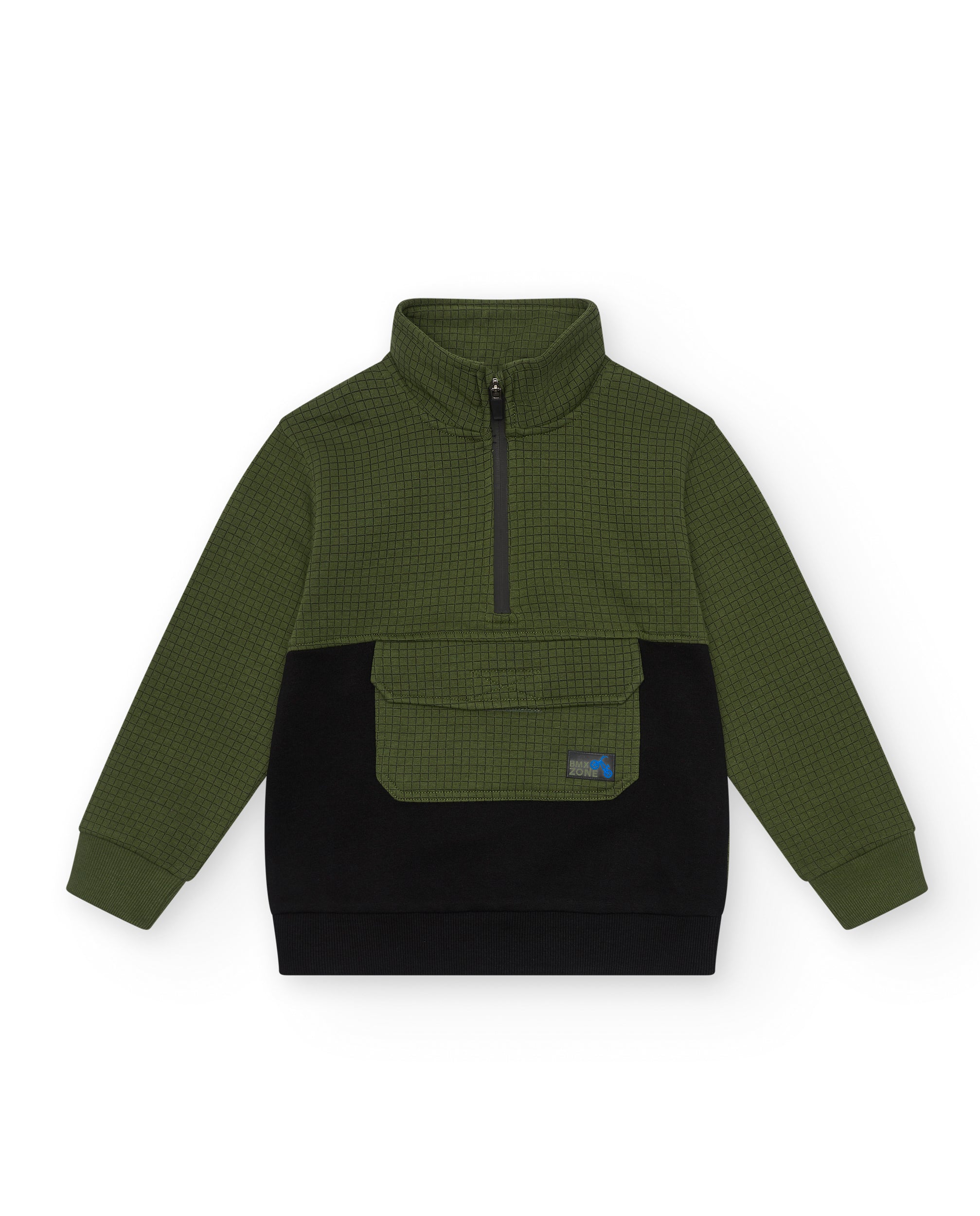 Sudadera verde con bolsillo delantero y cremallera para niño de