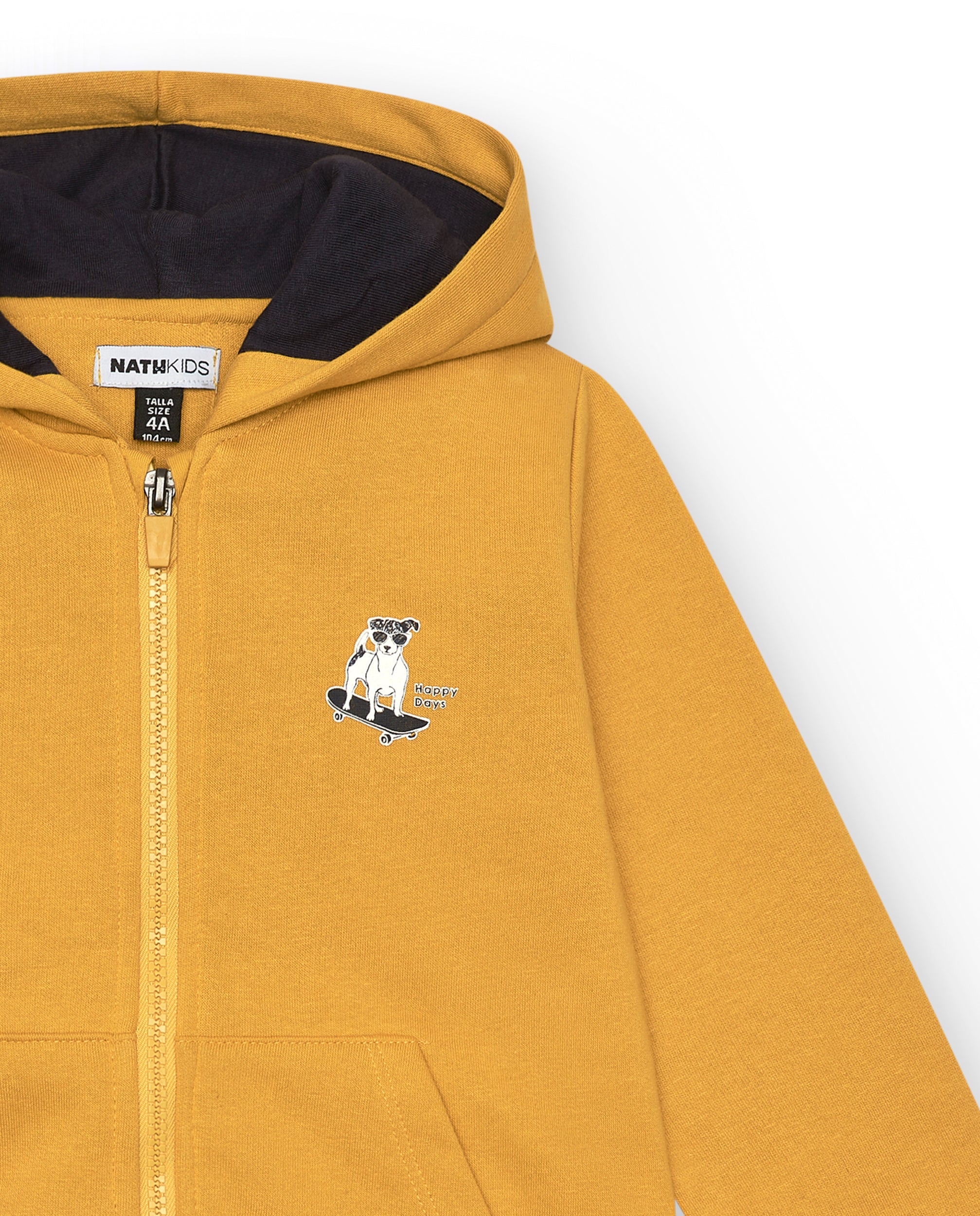 Sudadera amarilla con capucha y cremallera para niño colección
