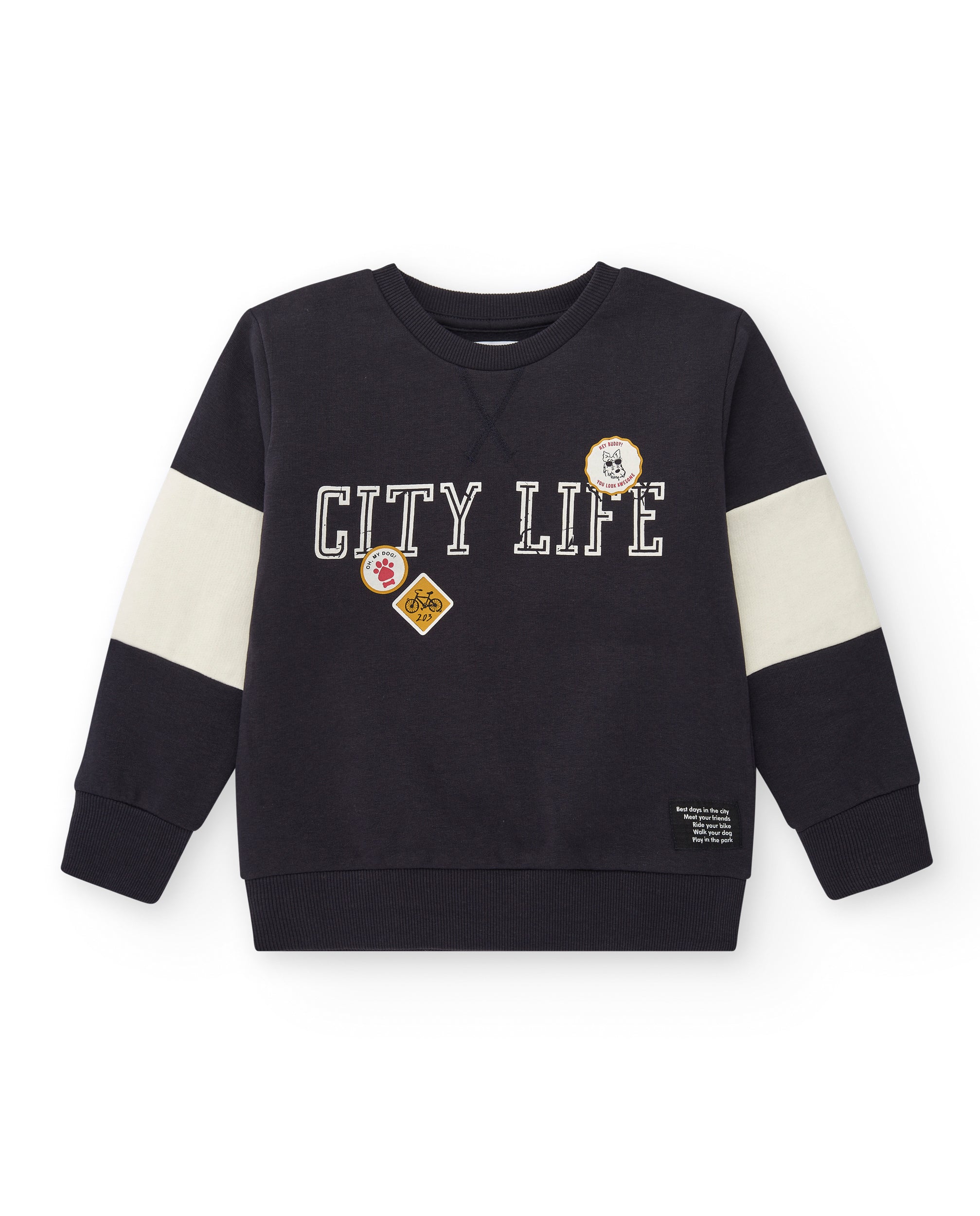 Jersey de felpa negra para niño con detalles en mangas City Life