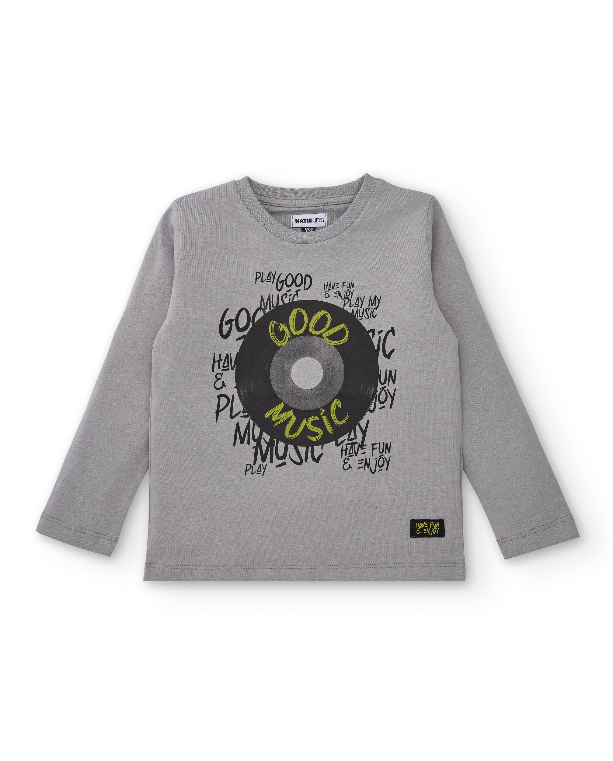 Camiseta gris con estampado de vinilo "Good Music" para niño de
